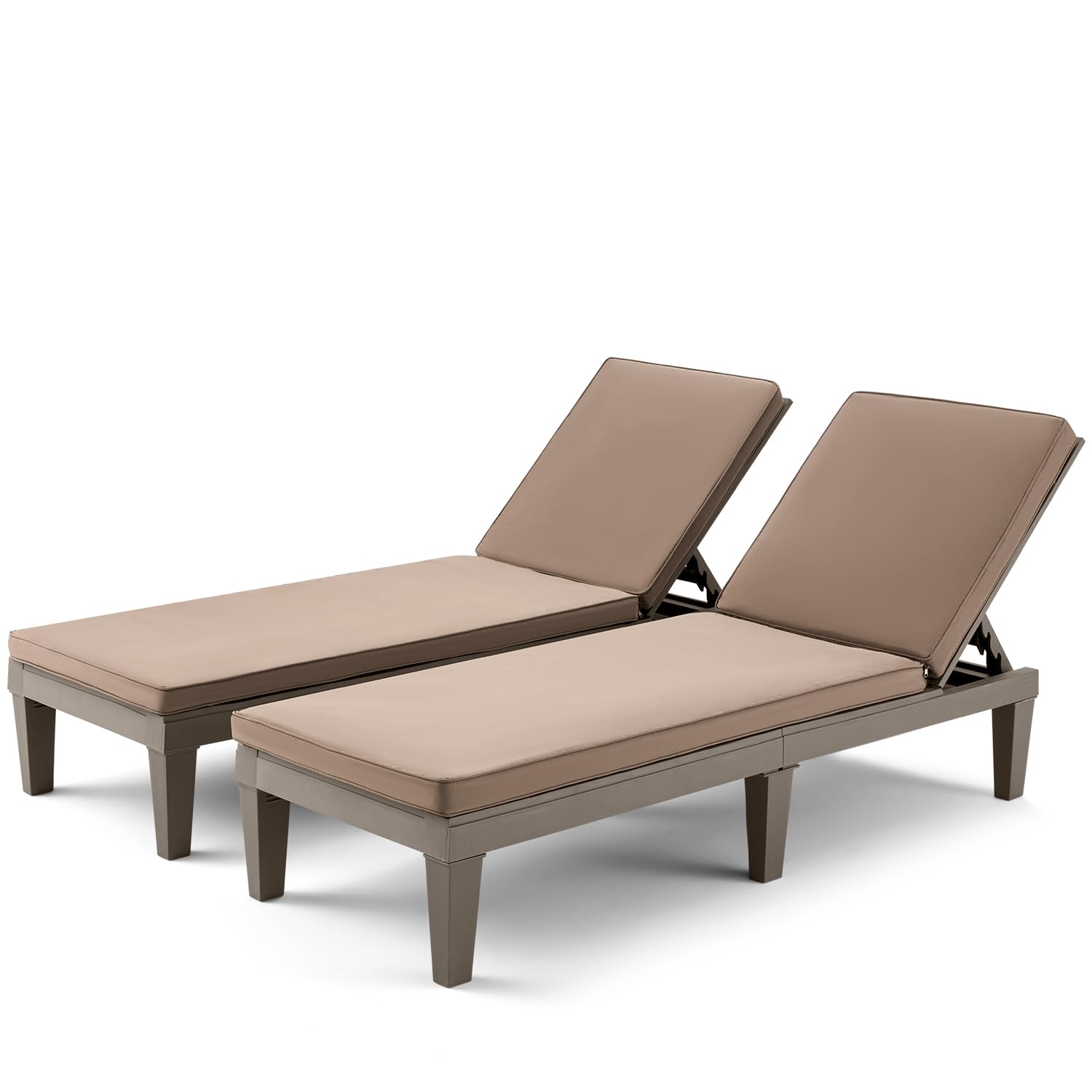 MELLCOM Outdoor Chaise Lounge Chairs Set of 2 - All-Weather Patio Loungers with 5-Position Adjustable Backrest, Removable Cushions & Wood Texture Design - Reclining Beach Chairs for Poolside, Garden, Backyard & Patio Relaxation