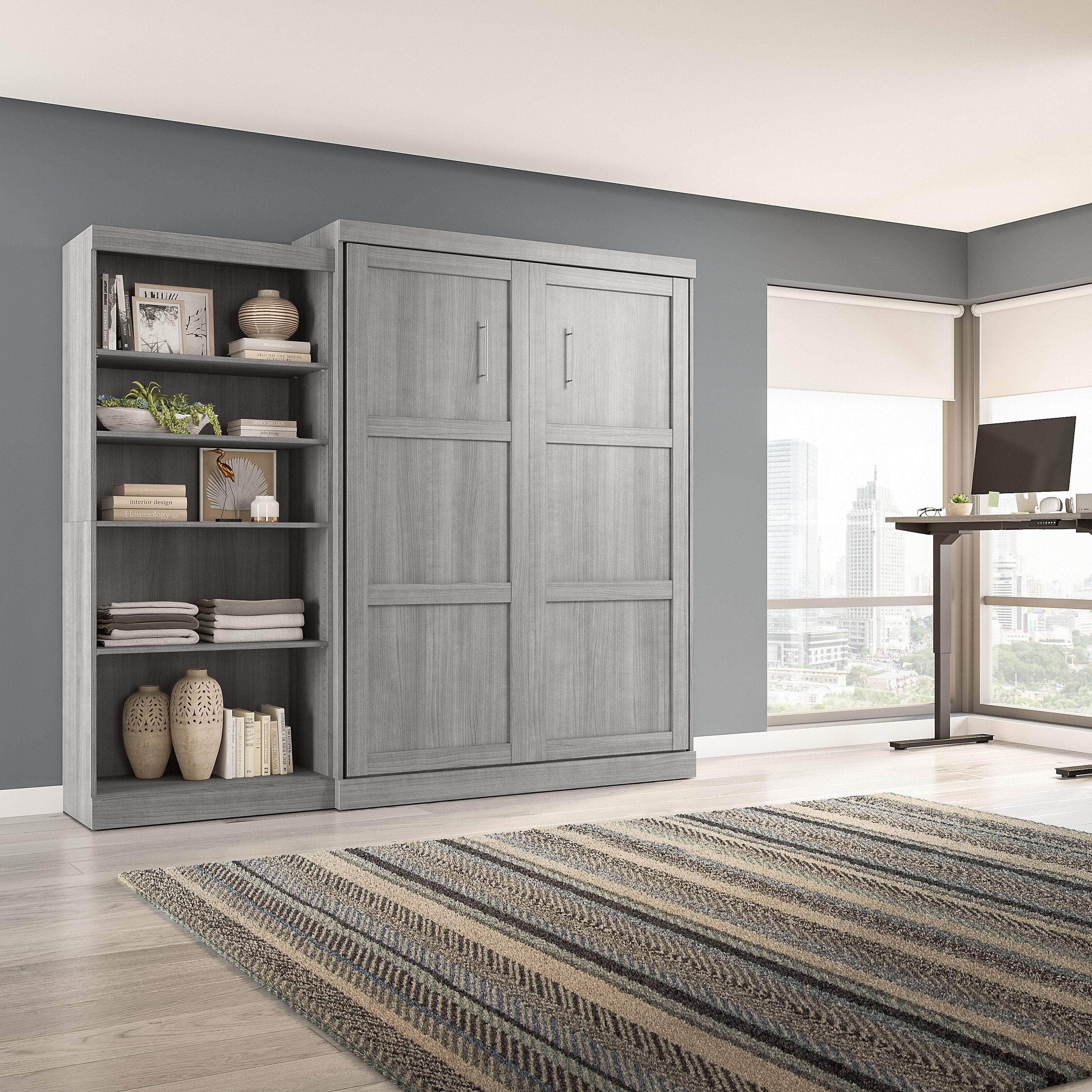 Pur Queen Murphy Wall Bed with Closet Organizer (101W) - 7 Color Options | Space-Saving Wall Bed for Small Apartments, Guest Rooms & Home Offices
