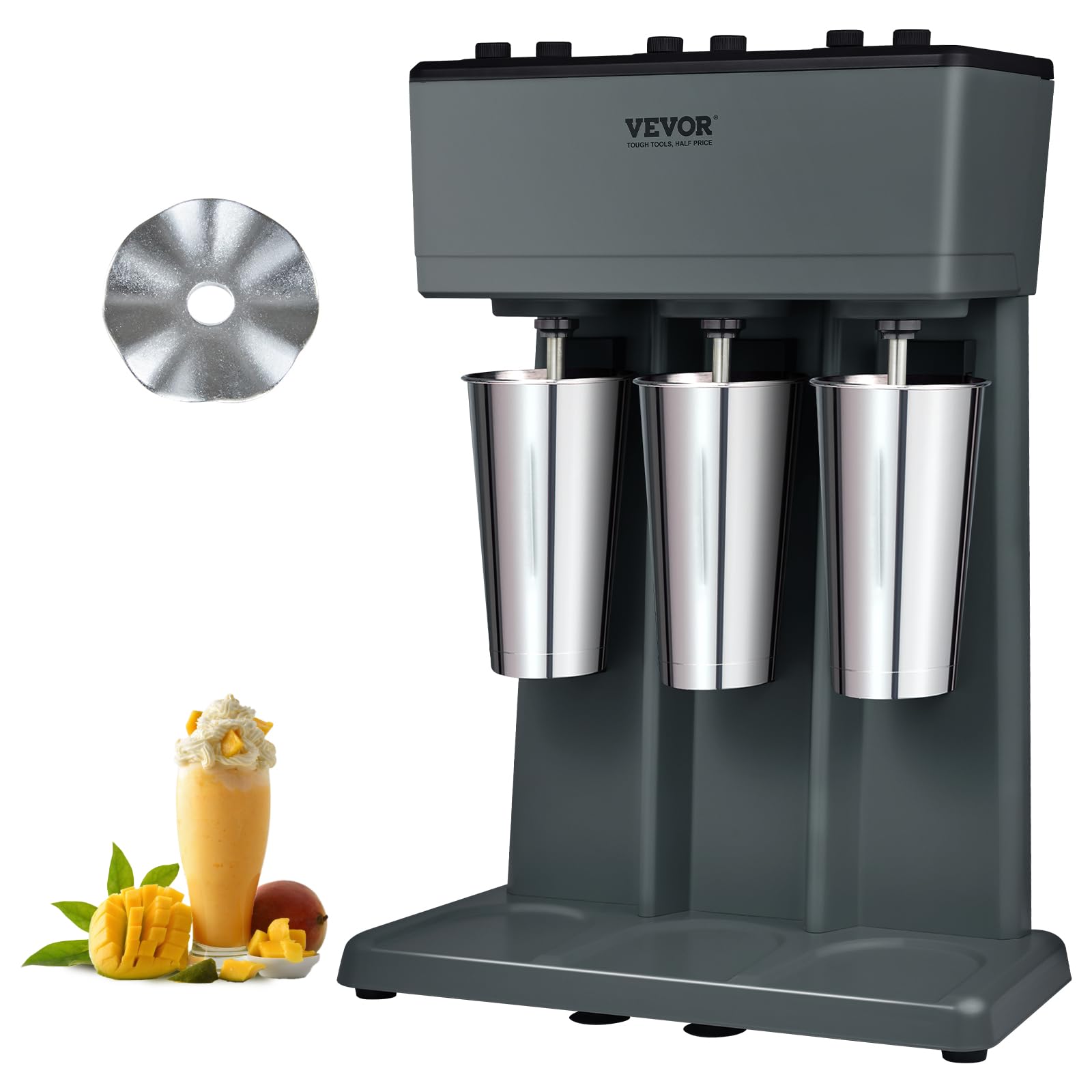 VEVOR 375W Commercial Triple Head Milkshake Maker - 3-Speed Electric Drink Mixer Blender with 3x820ml Stainless Steel Cups for Smoothies, Shakes & Frozen Drinks - Perfect for Restaurants, Cafes & Home Use