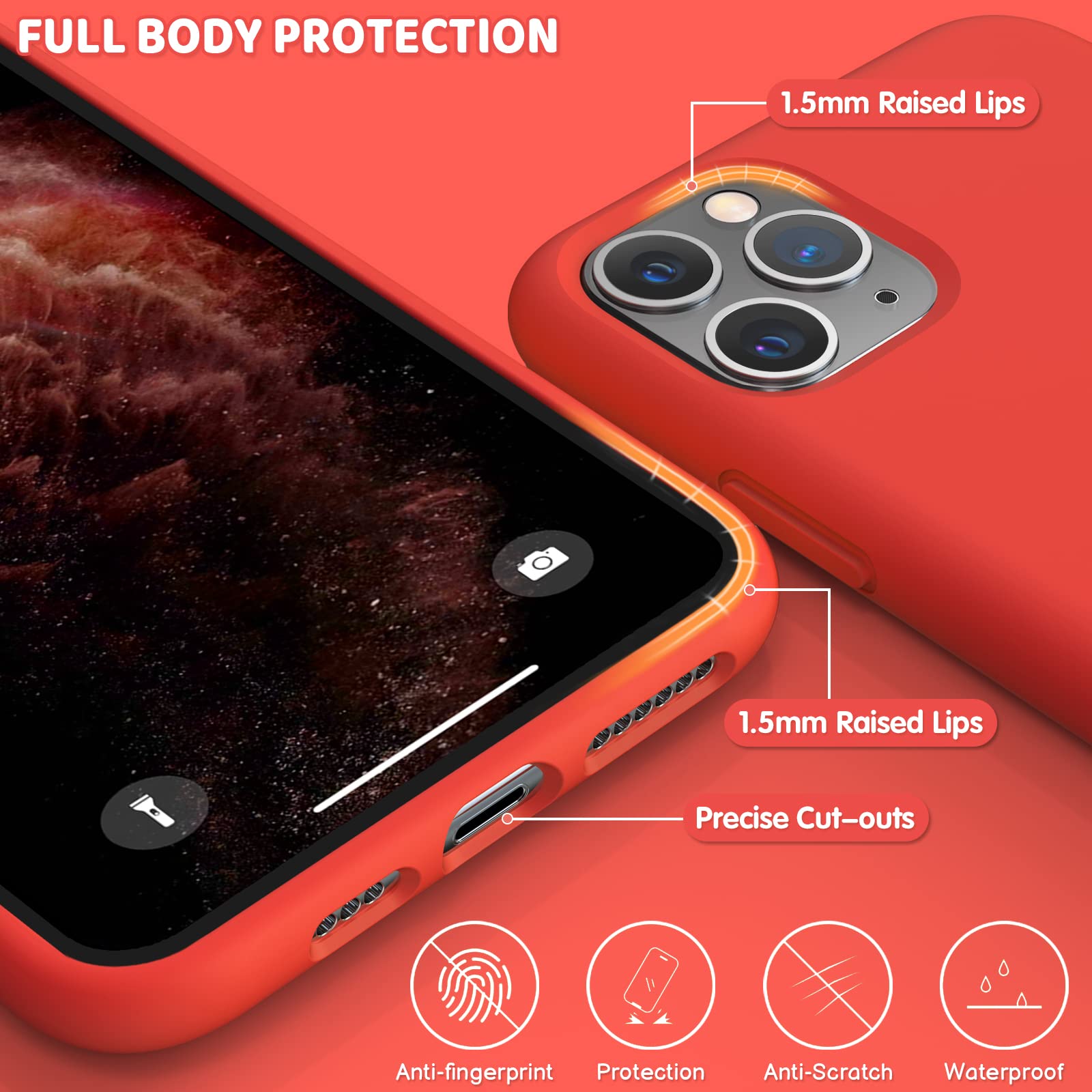 OuXul Slim Liquid Silicone Case for iPhone 11 Pro Max (6.5 Inch) - Full Body Protection with Microfiber Lining | Shockproof & Scratch Resistant Cover | Perfect for Daily Use, Travel & Outdoor Activities (Red)