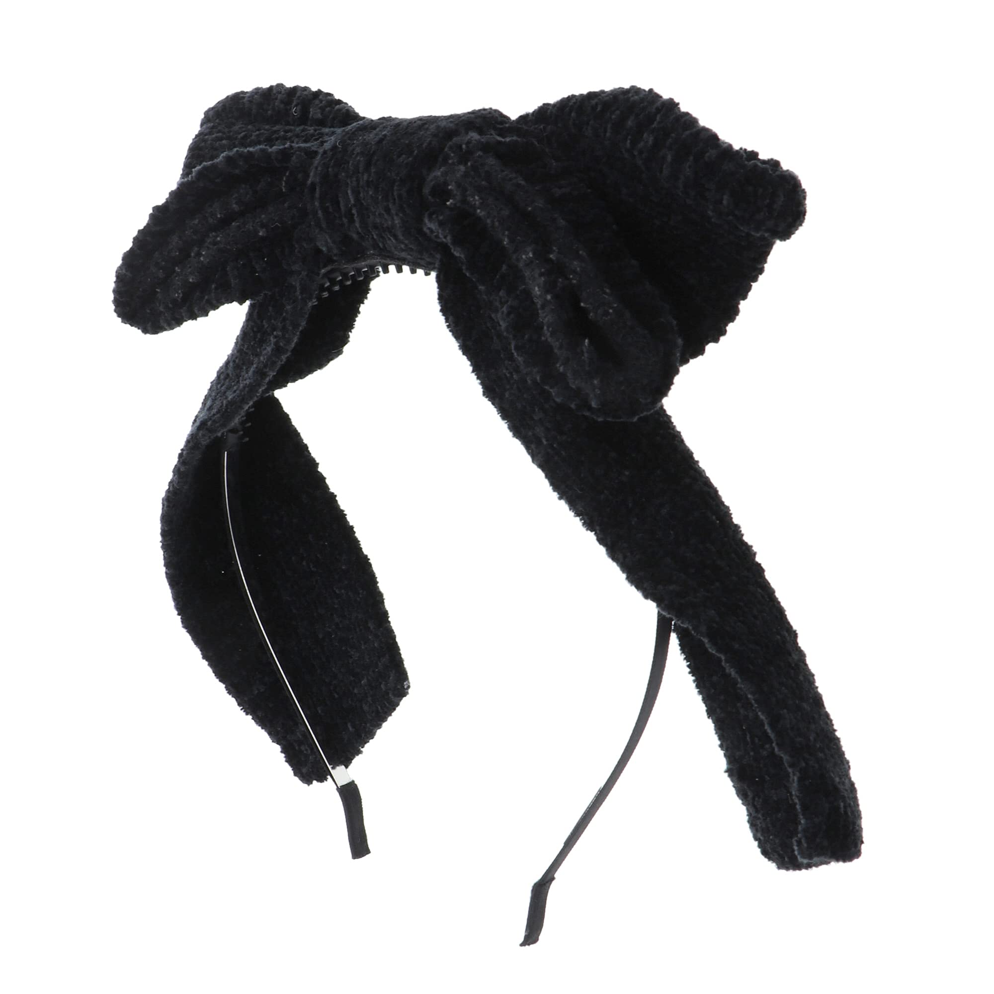 Motique Large Chenille Pop Up Bow Headband for Girls - Black | Fashion Hair Accessories for Kids, Toddlers & Teens | Perfect for Parties, Holidays & Everyday Wear