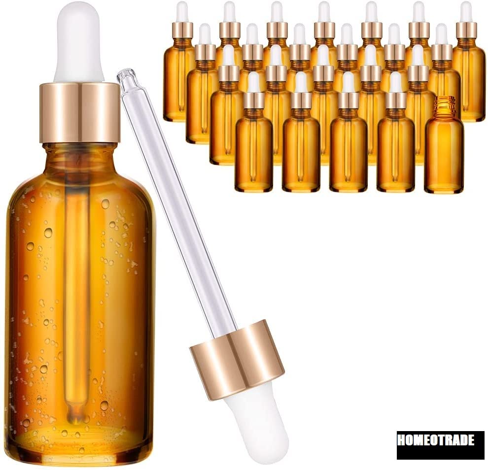 30ml Amber Glass Dropper Bottles with Golden White Glass Droppers - 3 Pack for Essential Oils, Cuticle Oils & Body Oils | Perfect for DIY Skincare, Aromatherapy & Herbal Tinctures