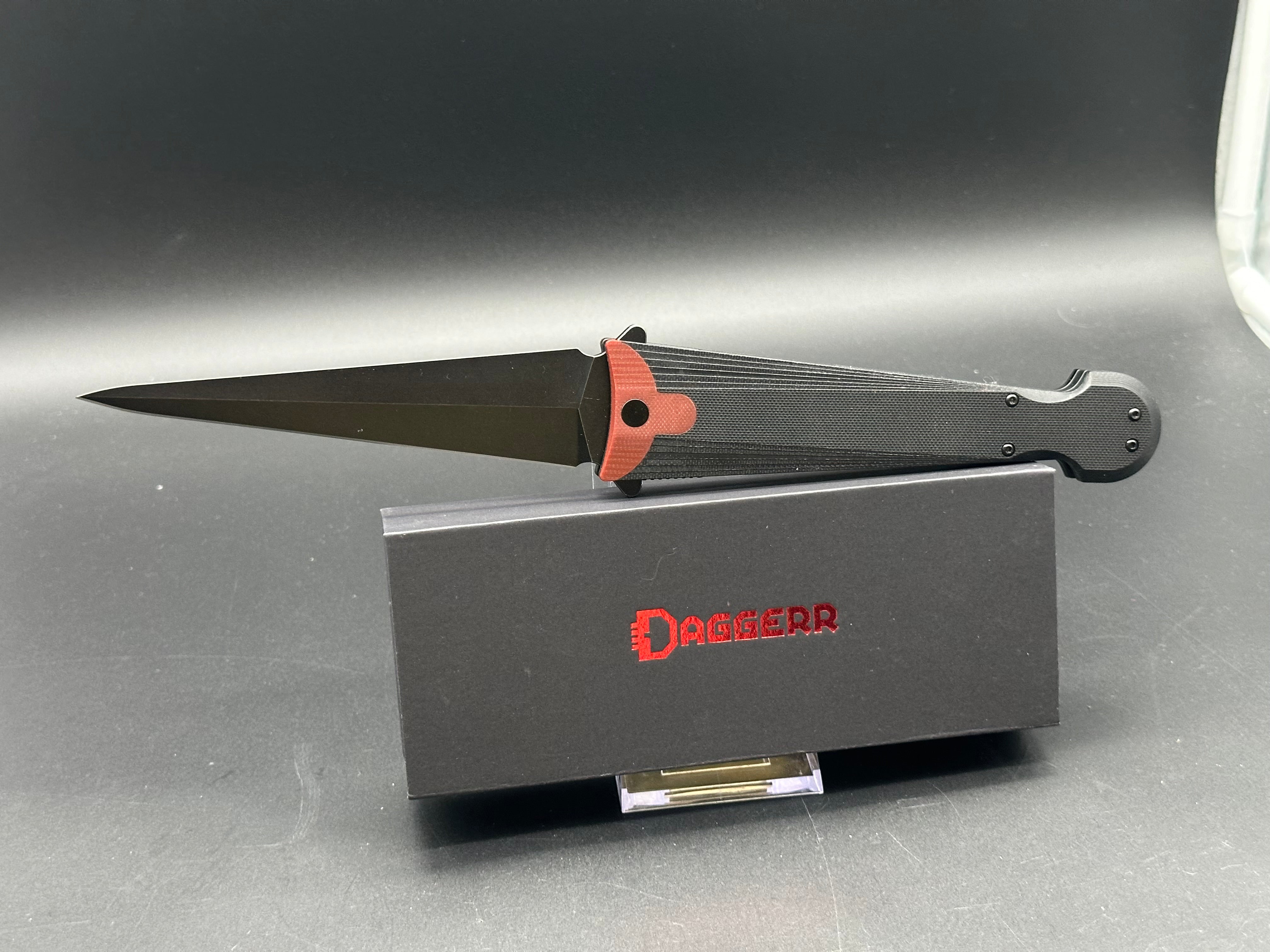Daggerr Knives Cinquedea - 5.6 Inch Black Aluminum D2 Steel Blade - Tactical Hunting & Outdoor Survival Knife for Camping, Bushcraft, and Collection