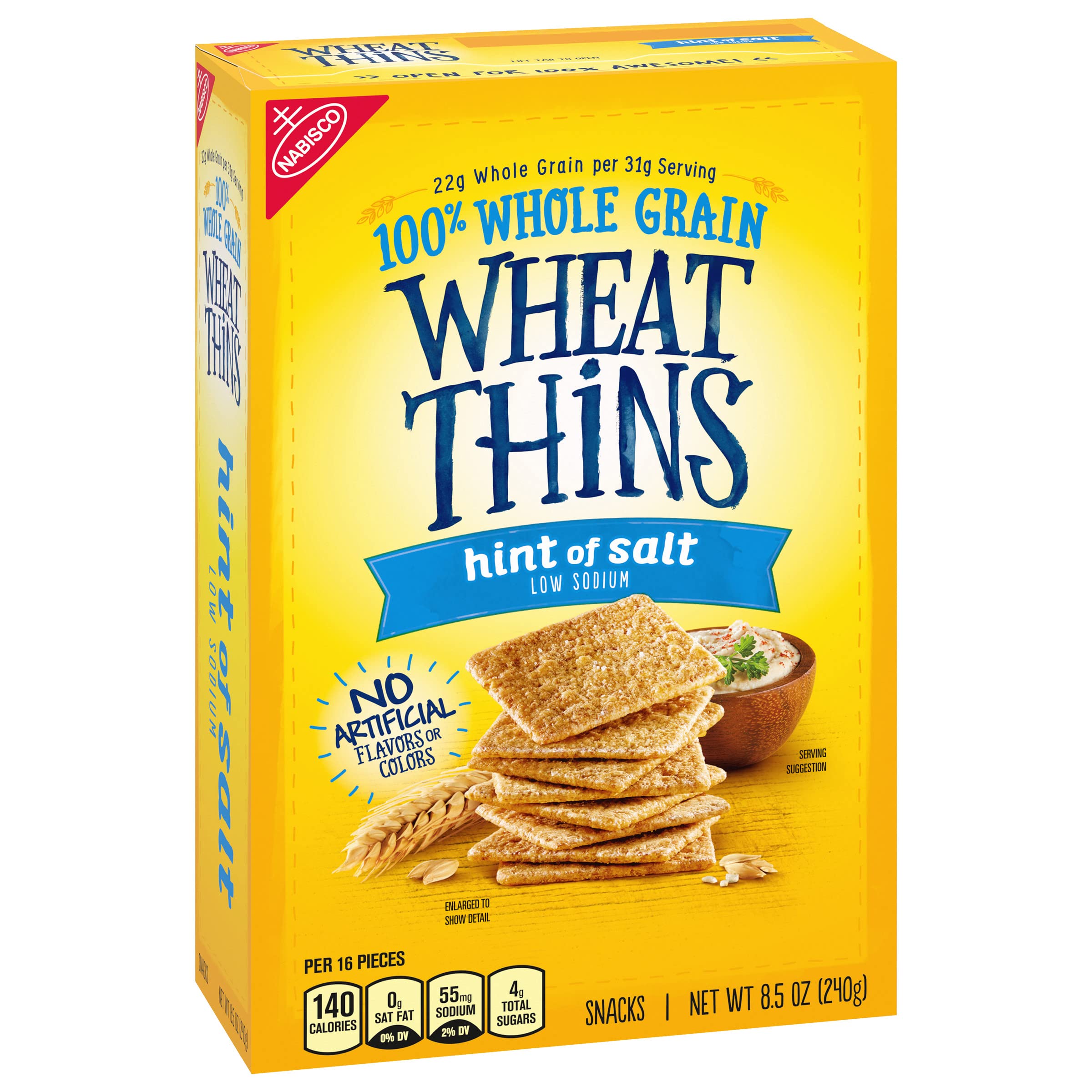 Wheat Thins Low Sodium Whole Grain Crackers with Hint of Salt - Healthy Snack for Adults & Kids - Perfect for Lunch Boxes, Office Snacks & Party Platters (8.5 oz)