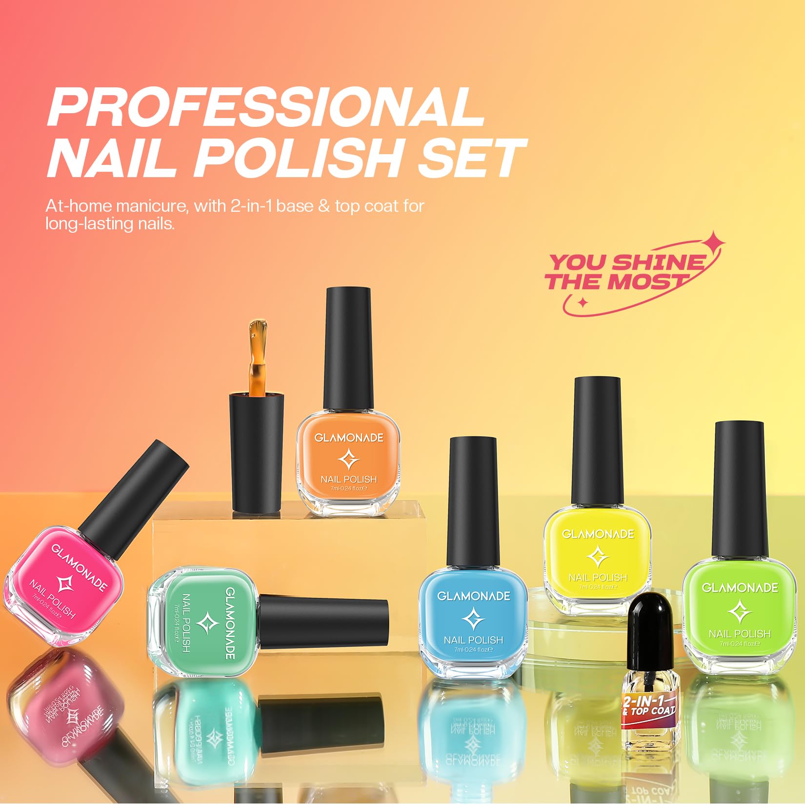 Quick Dry Rainbow Nail Polish Set - 12 Colors Mini Nail Polish Kit with Top Coat, Base Coat & Glossy Finish | Perfect Gift for Women & Girls | Home, Party, Salon & DIY Manicure Use