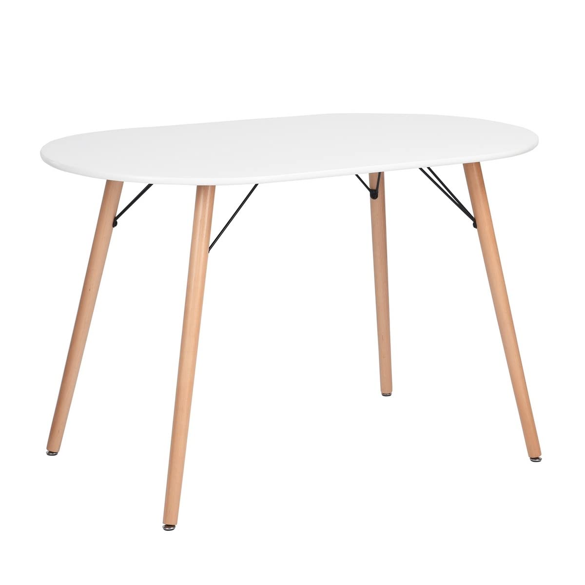 Modern White Oval Dining Table - Mid Century Style Kitchen Table with Wood Legs, 47.2