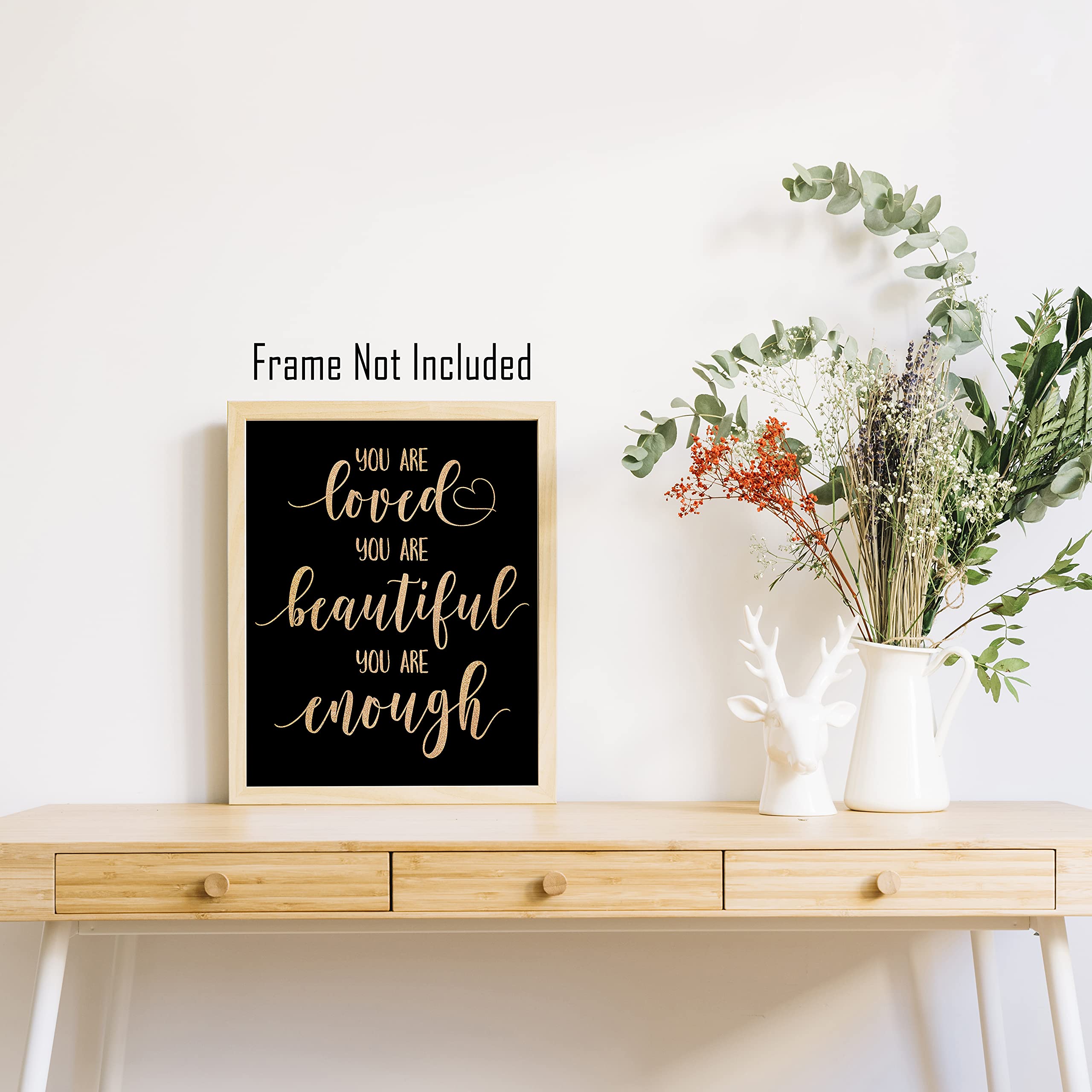 Inspirational Women Wall Art Prints for Teen Girls Room - Unframed 8x10 Motivational Quote Posters (You Are Loved - Black & Gold) - Perfect for Bedroom, Office & Gift Giving