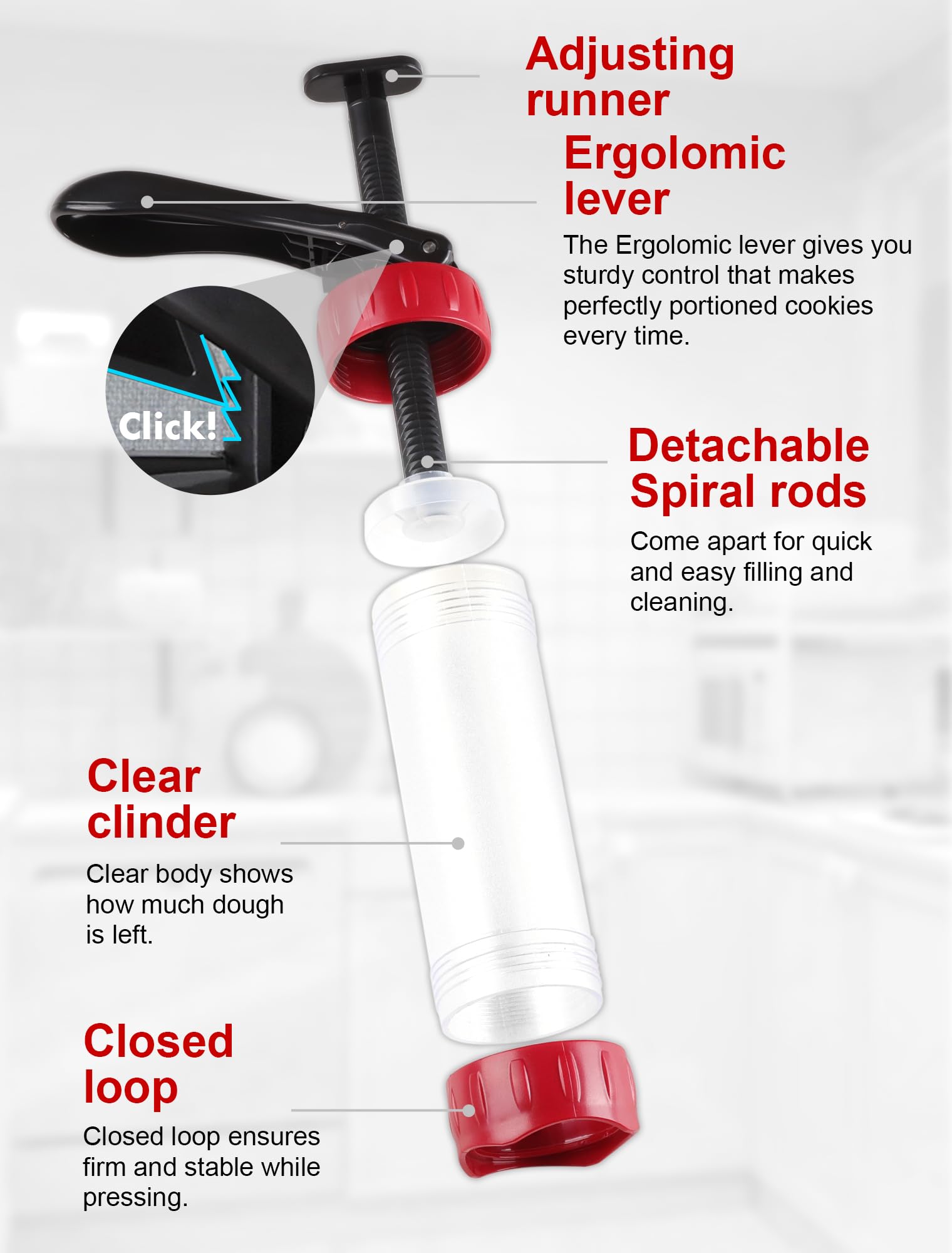 Premium Cookie Press Set with 12 Discs & 10 Cake Decorating Tips - Stainless Steel Churro & Biscuit Maker (Red) - Perfect for Holiday Baking, Party Treats & Home Dessert Decorating