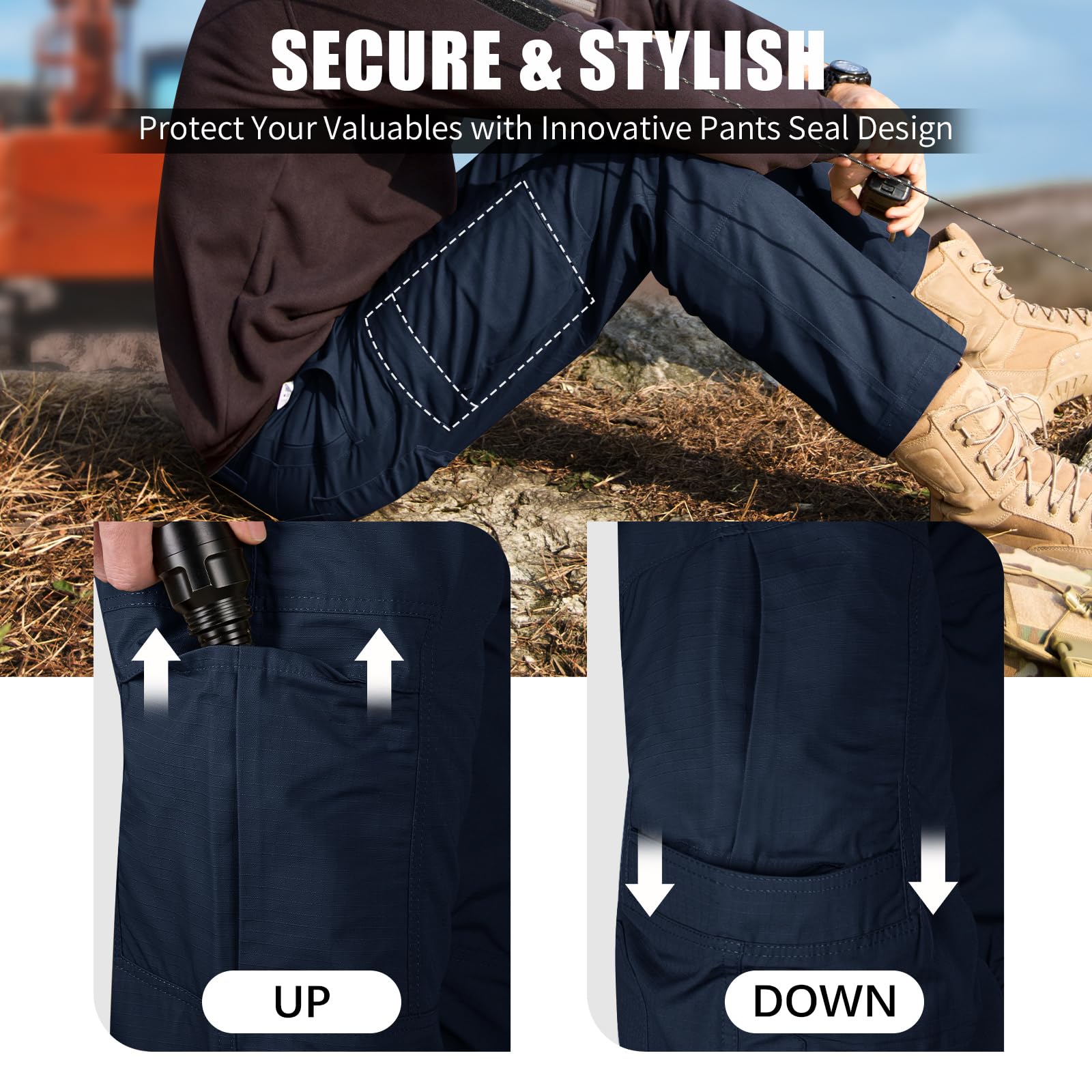 FREE SOLDIER Men's Cargo Pants - Water Resistant Ripstop Tactical Work Pants, Lightweight Outdoor Hiking Pants for Men | Perfect for Camping, Hiking & Outdoor Adventures