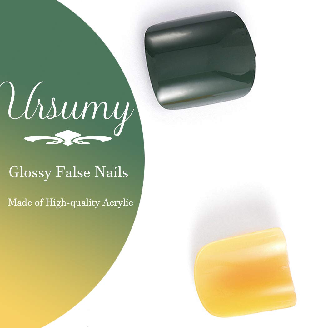 Ursumy Green Daisy Acrylic Press on Nails - 24Pcs Square False Nails with Flower Design, Full Cover Nail Tips for Women & Girls | Perfect for Parties, Weddings & Everyday Wear