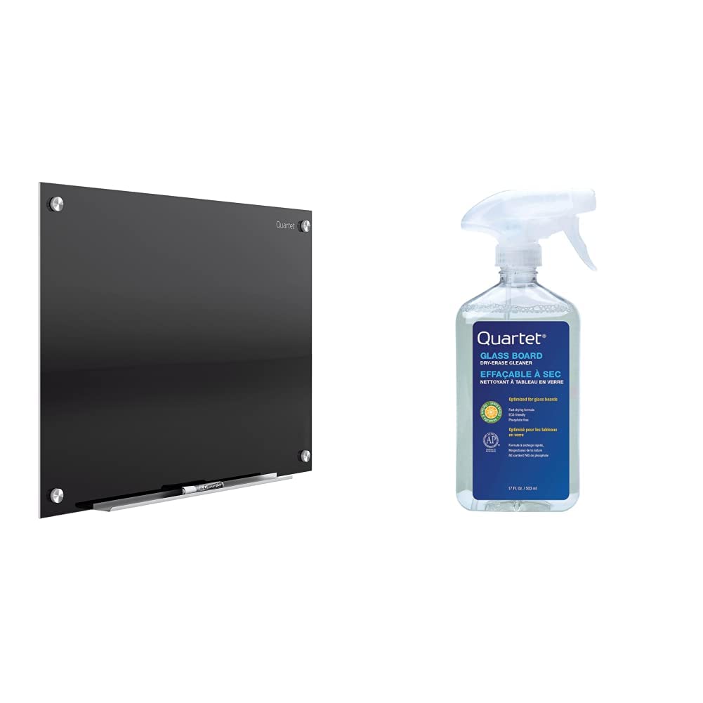 Quartet 4' x 3' Magnetic Glass Whiteboard - Black Surface Dry Erase Board with Infinity Marker Technology (G4836B) & Orange Scented 17 oz Glass Whiteboard Cleaner (562) - Perfect for Office Meetings, Classroom Teaching & Home Organization