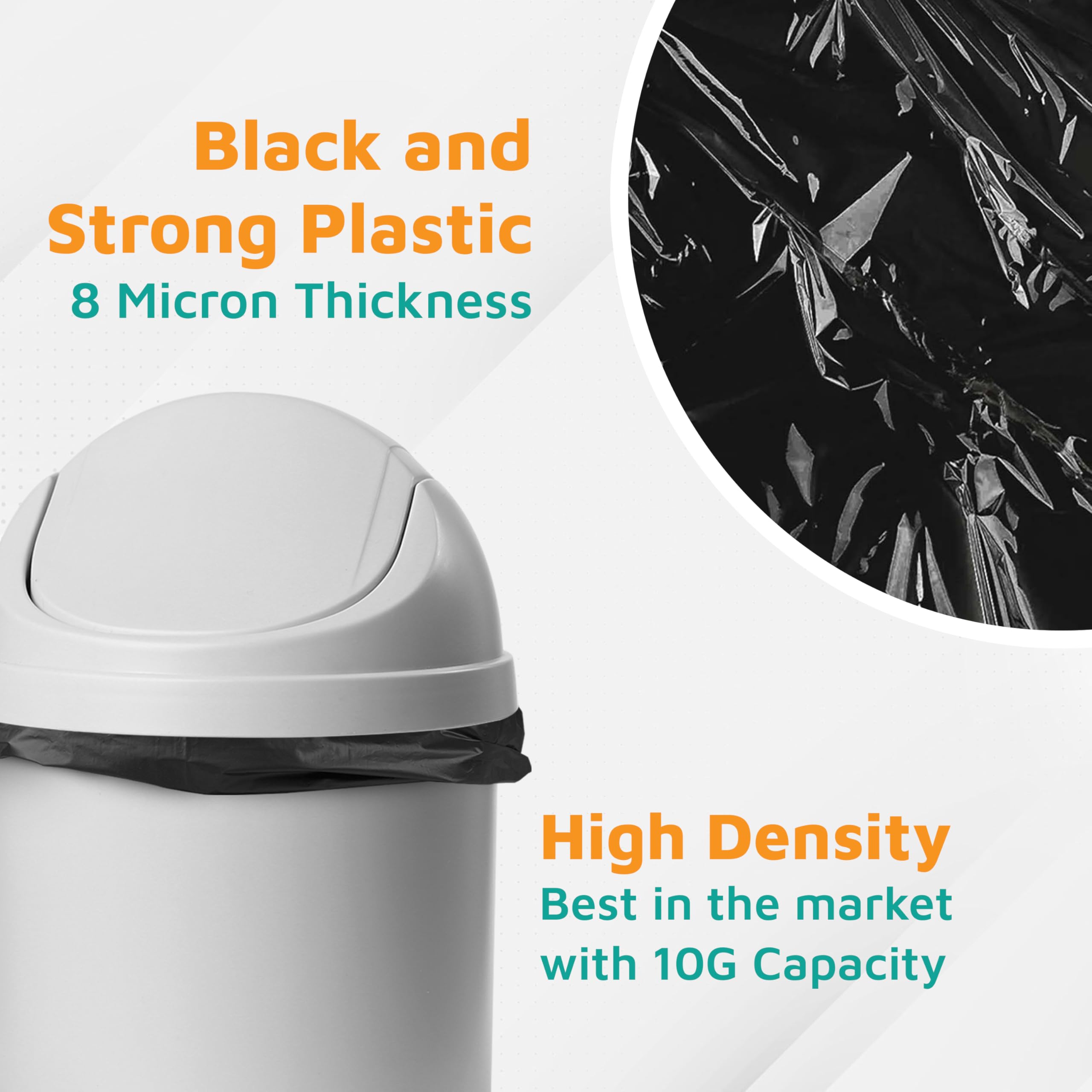 PlasticMill Heavy Duty Trash Bags - 8 Micron Thick Black Garbage Bags - 7-10 Gallon Small Trash Can Liners (24