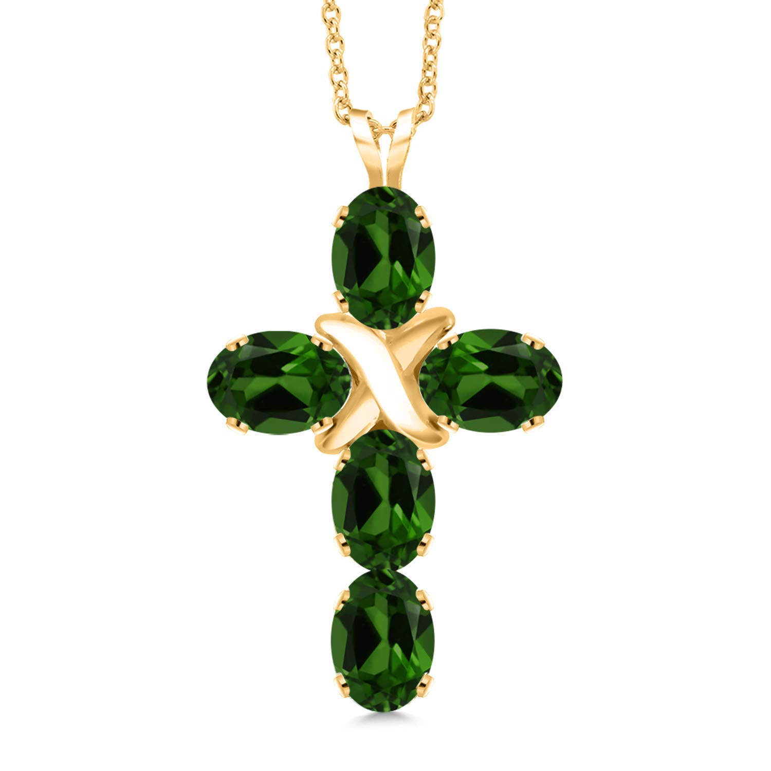 Gemstone Birthstone Cross Necklace for Women - 18K Gold Plated Silver, 6x4mm Oval Crucifix Pendant with 18
