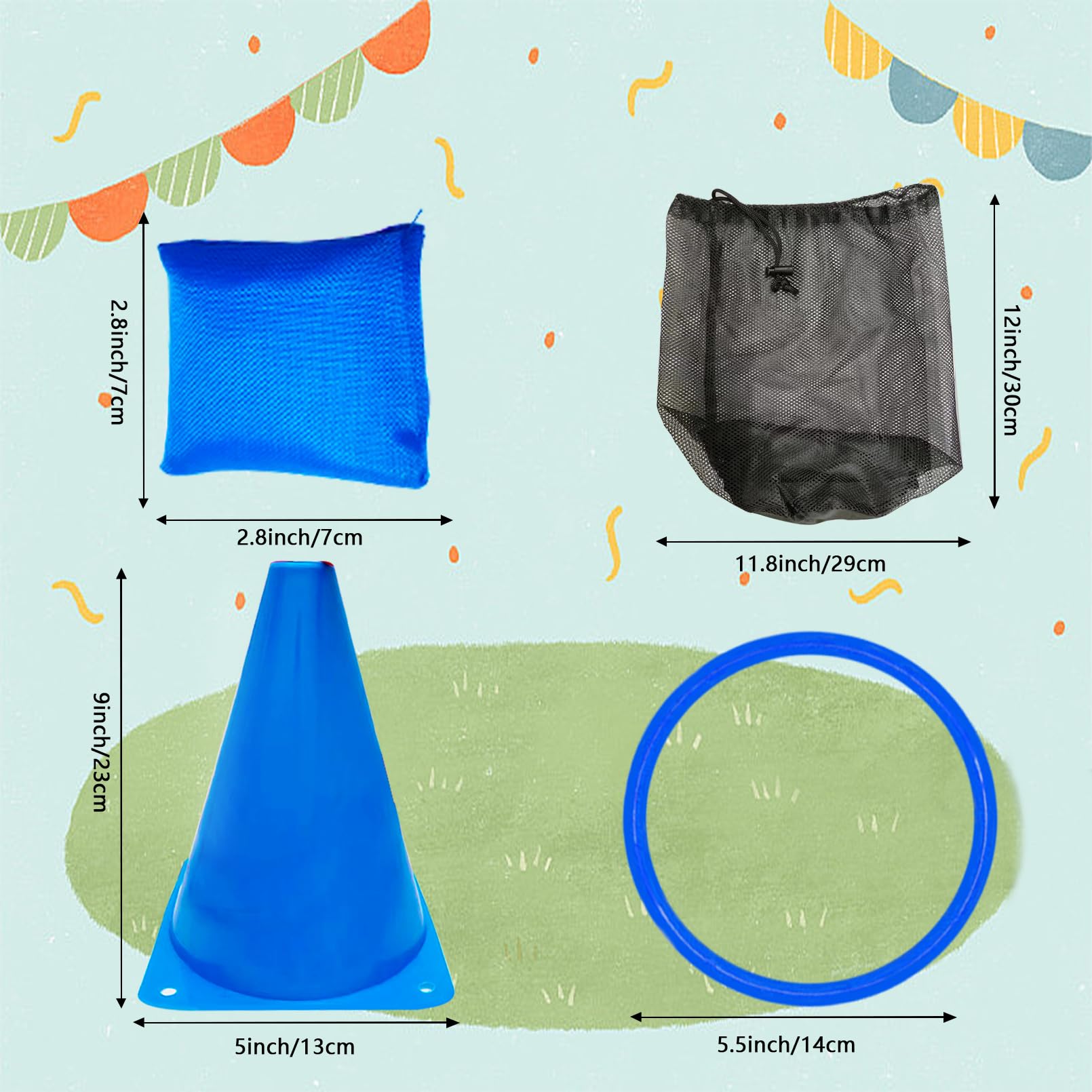 3 in 1 Carnival Games Set - 39PCS Soft Plastic Cones, Cornhole Bean Bags & Ring Toss Game for Kids & Adults - Perfect for Birthday Parties, Backyard, Lawn & Outdoor Family Fun Activities
