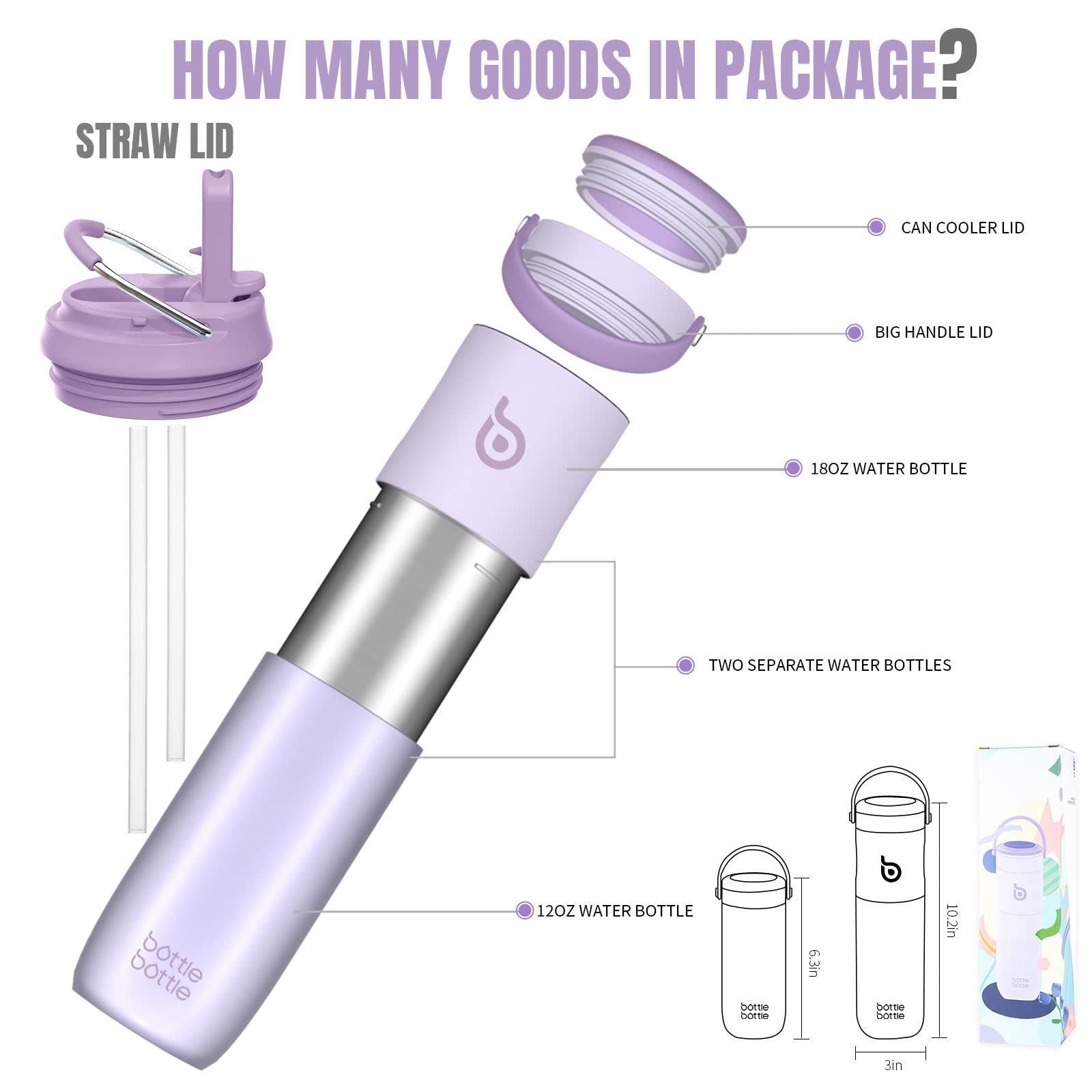**18 oz Insulated Stainless Steel Water Bottle with Straw & 2 Lids - 3-in-1 Design for Sports, Outdoor Activities, Kids & Slim Can Coolers - Leakproof & Durable (Purple) - Perfect for Gym, Hiking, School & Travel**