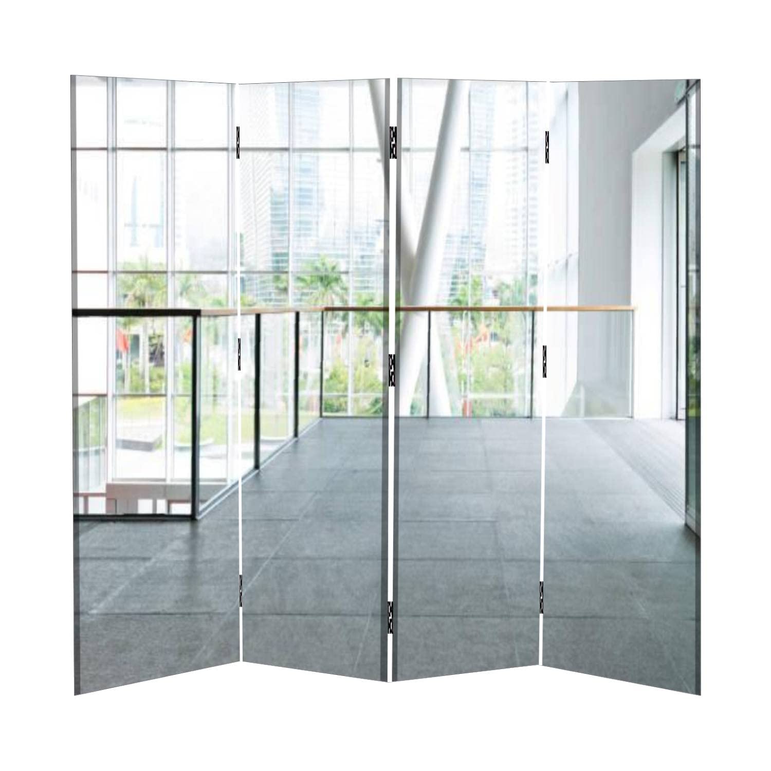 4-Panel Canvas Room Divider Screen with Railing - Foldable Privacy Partition for Office, Home, and Temporary Walls | Perfect for Workspaces, Studios, and Room Separation