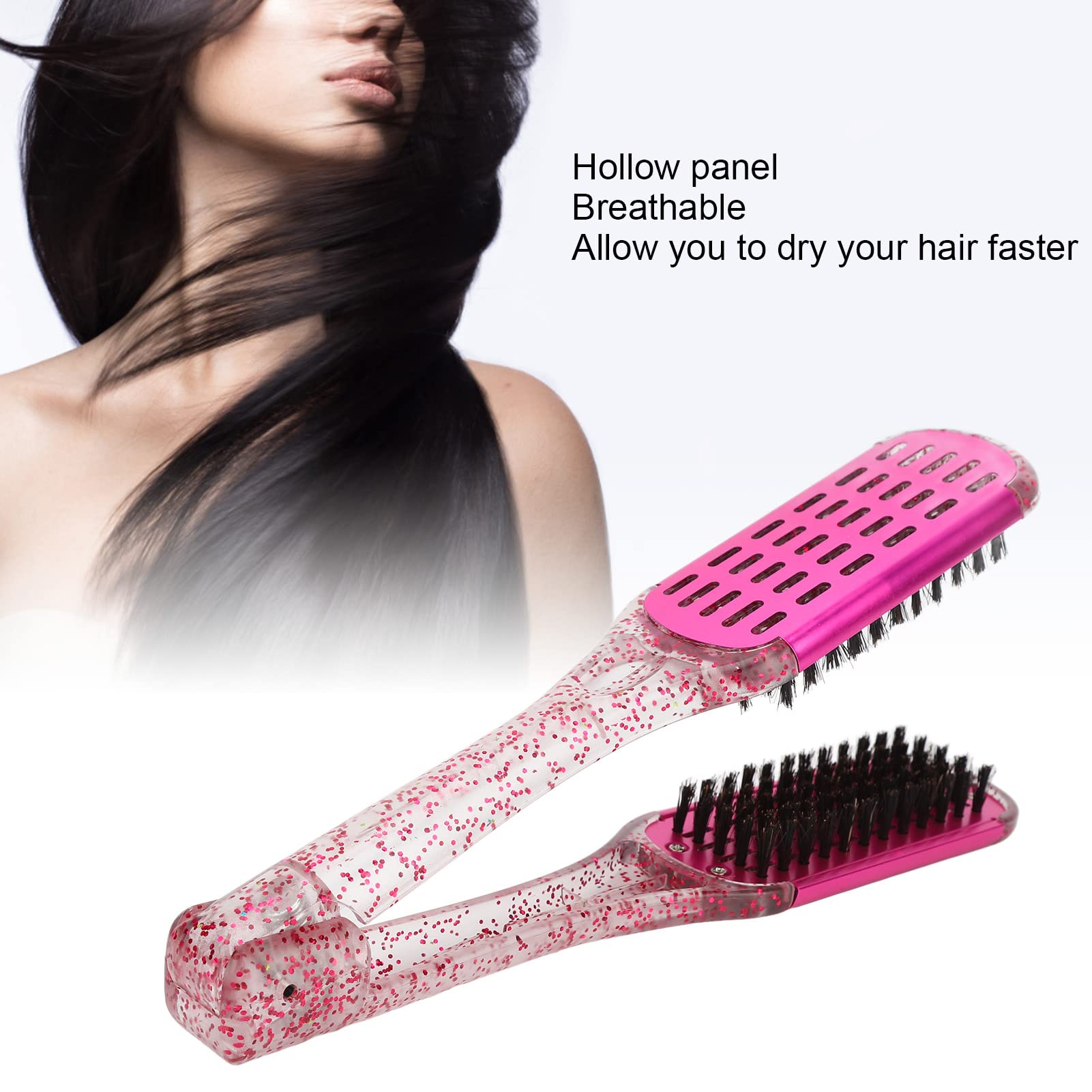 Professional Hair Straightening Comb for Women - Dual-Sided Soft Bristle Flat Iron Brush with Hollow Design, Heat Resistant Styling Tool (Rose Red) - Perfect for Home Salon & DIY Hair Styling