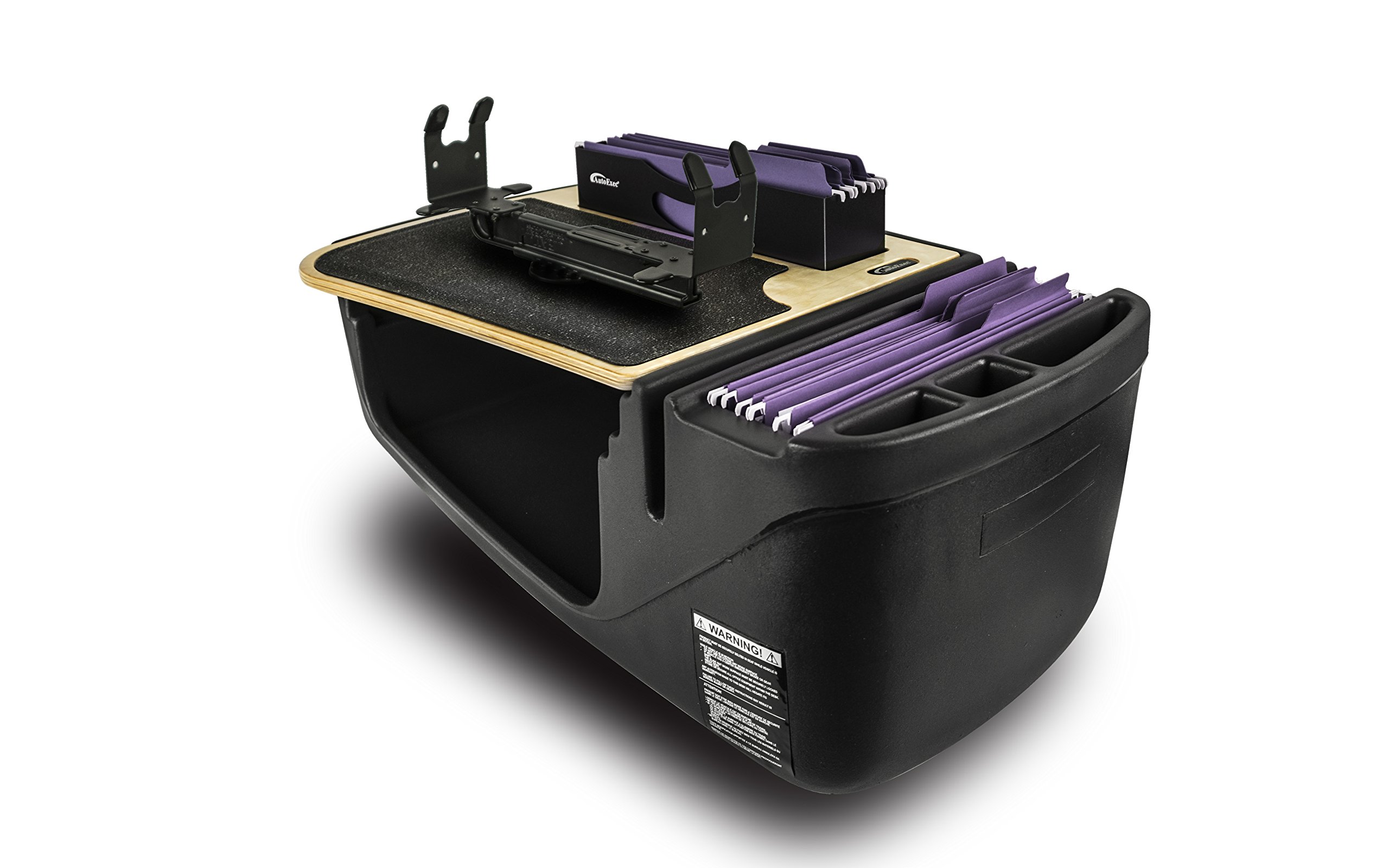 AutoExec AUE25008 Efficiency FileMaster Car Desk - Birch Finish with Built-in 200W Power Inverter & Printer Stand - Perfect for Mobile Office, Truck Drivers & On-the-Go Professionals