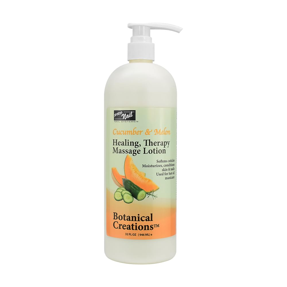 PRO NAIL - Cucumber Melon Healing Therapy Massage Lotion (32 Oz) - Professional Pedicure & Manicure Oil with Natural Oils, Vitamins & Amino Acids - Ideal for Spa, Salon & At-Home Nail Care Treatments