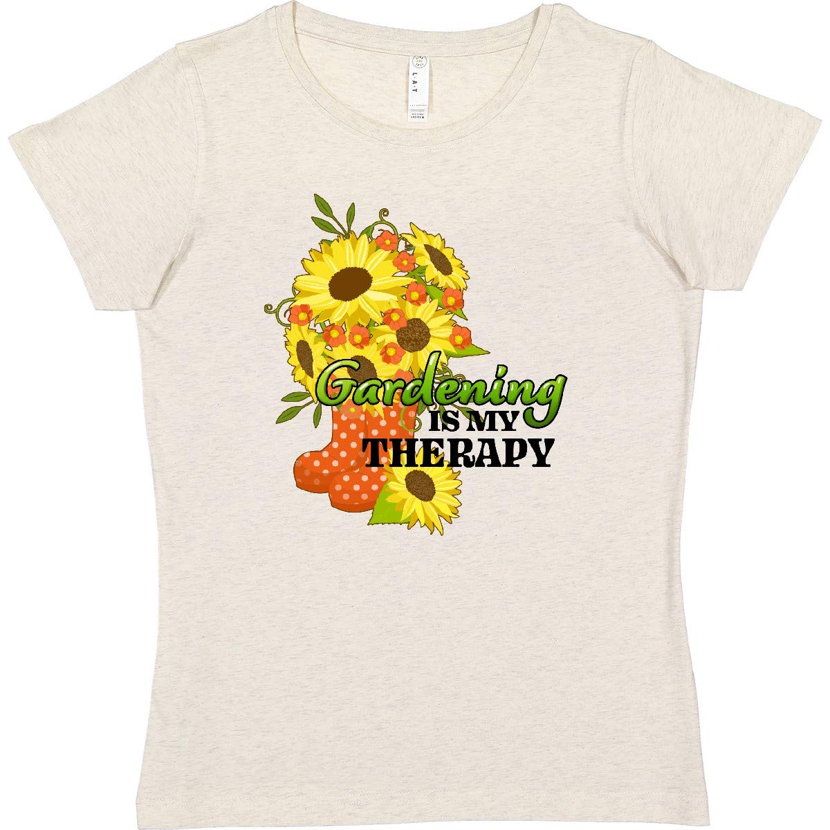 Inktastic Gardening is My Therapy with Sunflowers and Boots Women's T-Shirt - Comfortable Casual Tee for Gardening Enthusiasts, Outdoor Activities & Everyday Wear