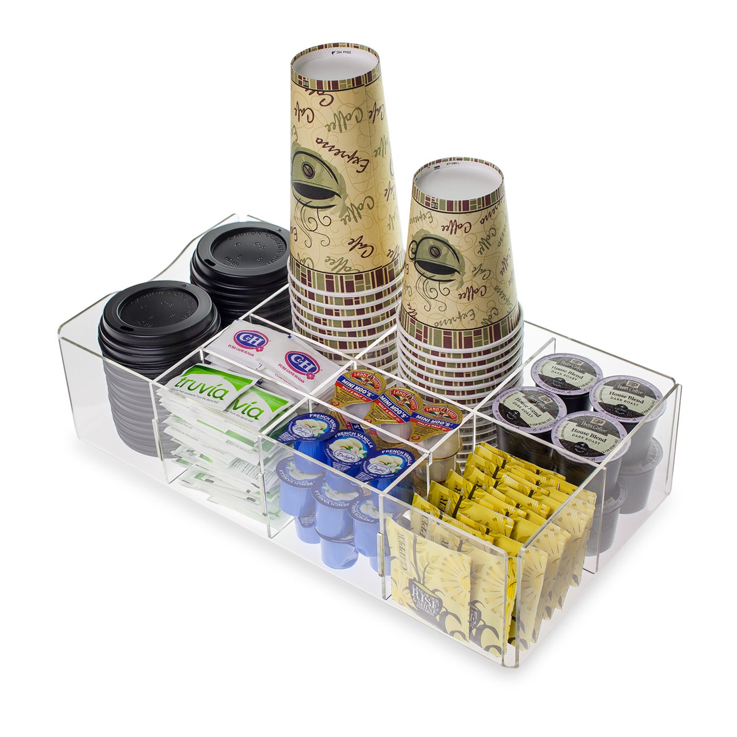 Source One 9-Compartment Clear Condiment Organizer with Eazy Change Dividers - Perfect for Cups, Lids, and Kitchen Storage (1 Pack) - Ideal for Restaurants, Food Trucks, and Home Organization