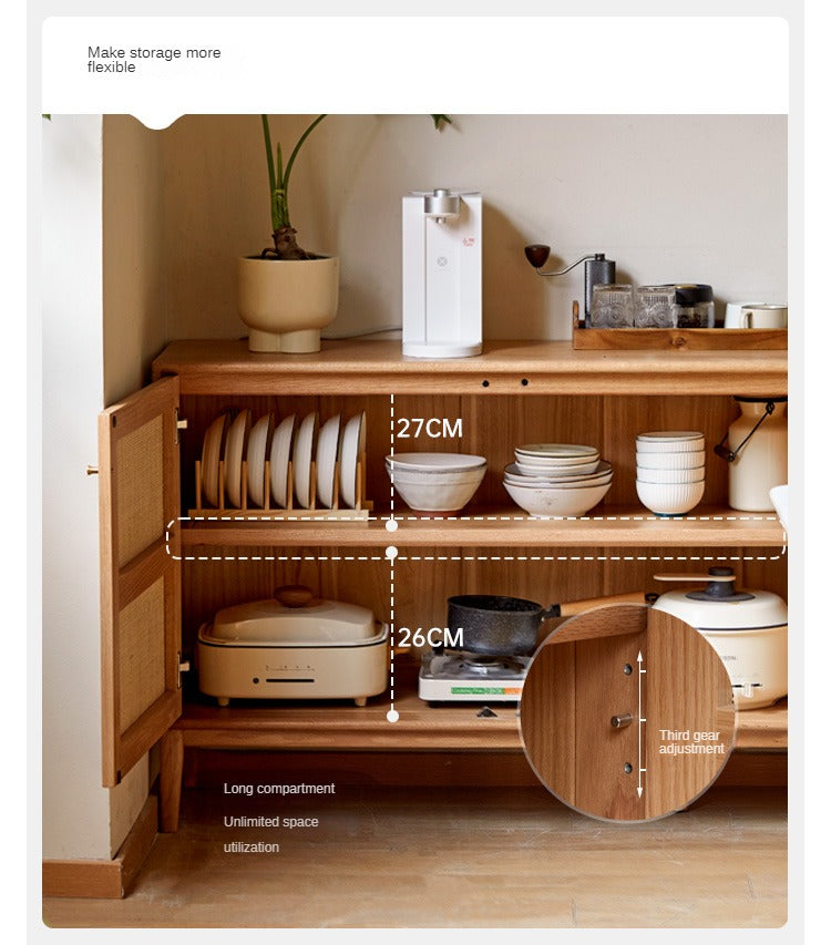 Oak Solid Wood Rattan Modern Sideboard Buffet Cabinet - Stylish Storage for Dining Room, Living Room & Entryway