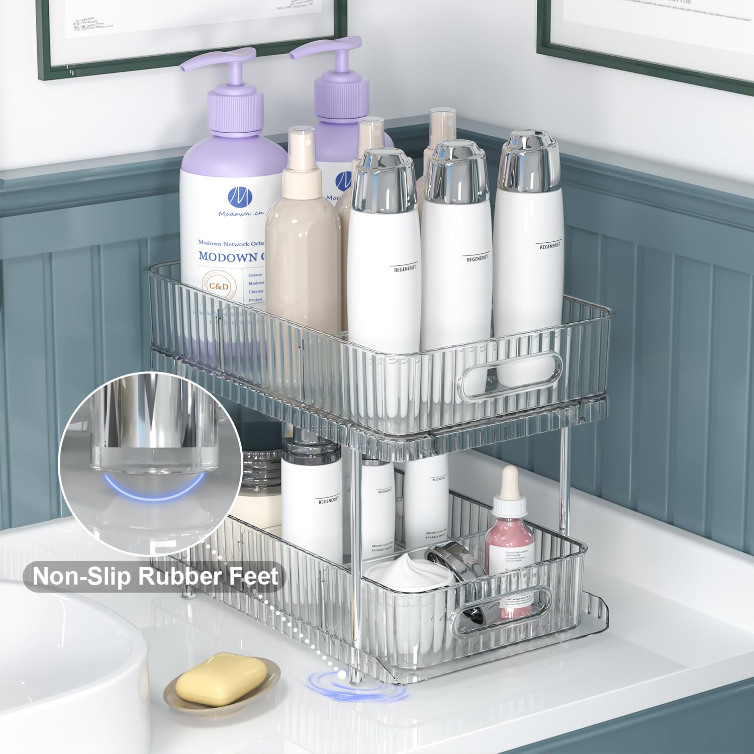 2-Pack Clear Under Sink Organizer with Movable Dividers - 2-Tier Pull-Out Bathroom & Kitchen Storage Cabinet for Medicine, Pantry & Bath Essentials - Perfect for Small Space Organization in Bathrooms, Kitchens & RVs