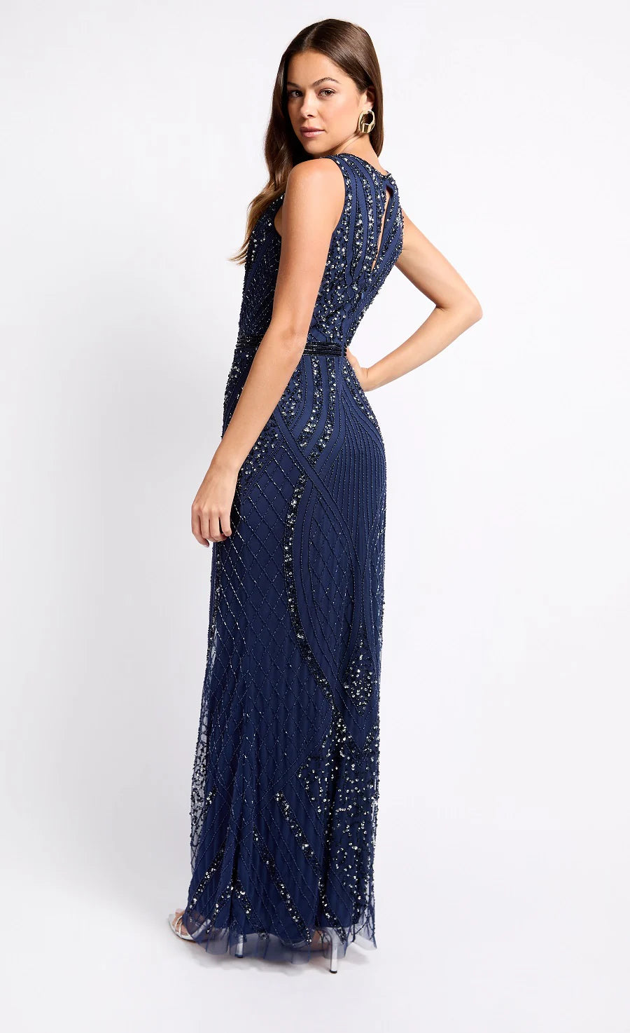Kim Embellished Deco Maxi Dress for Women - Navy Blue Boho Beach Dress for Summer Vacation, Party & Evening Wear