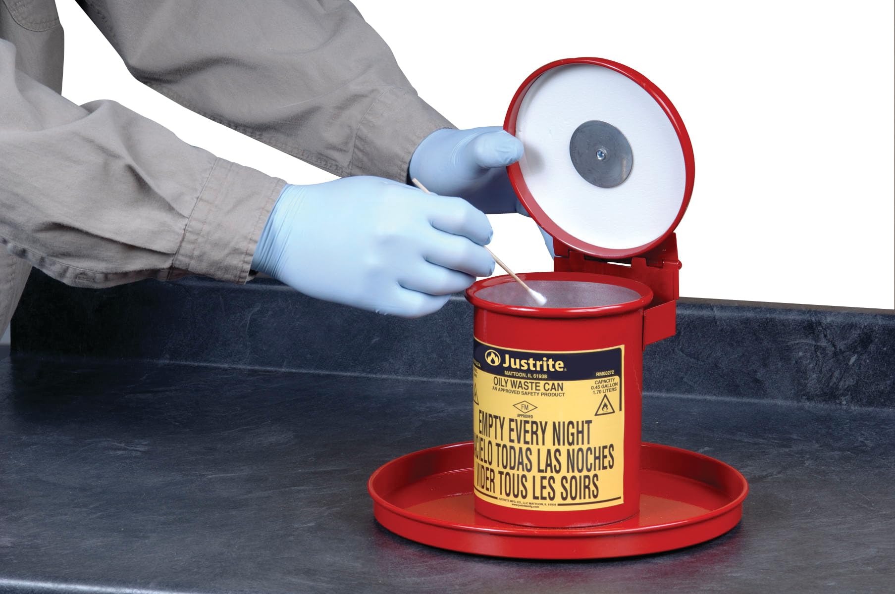Justrite 0.45 Gal Galvanized Steel Mini Countertop Oily Waste Can - 10.5