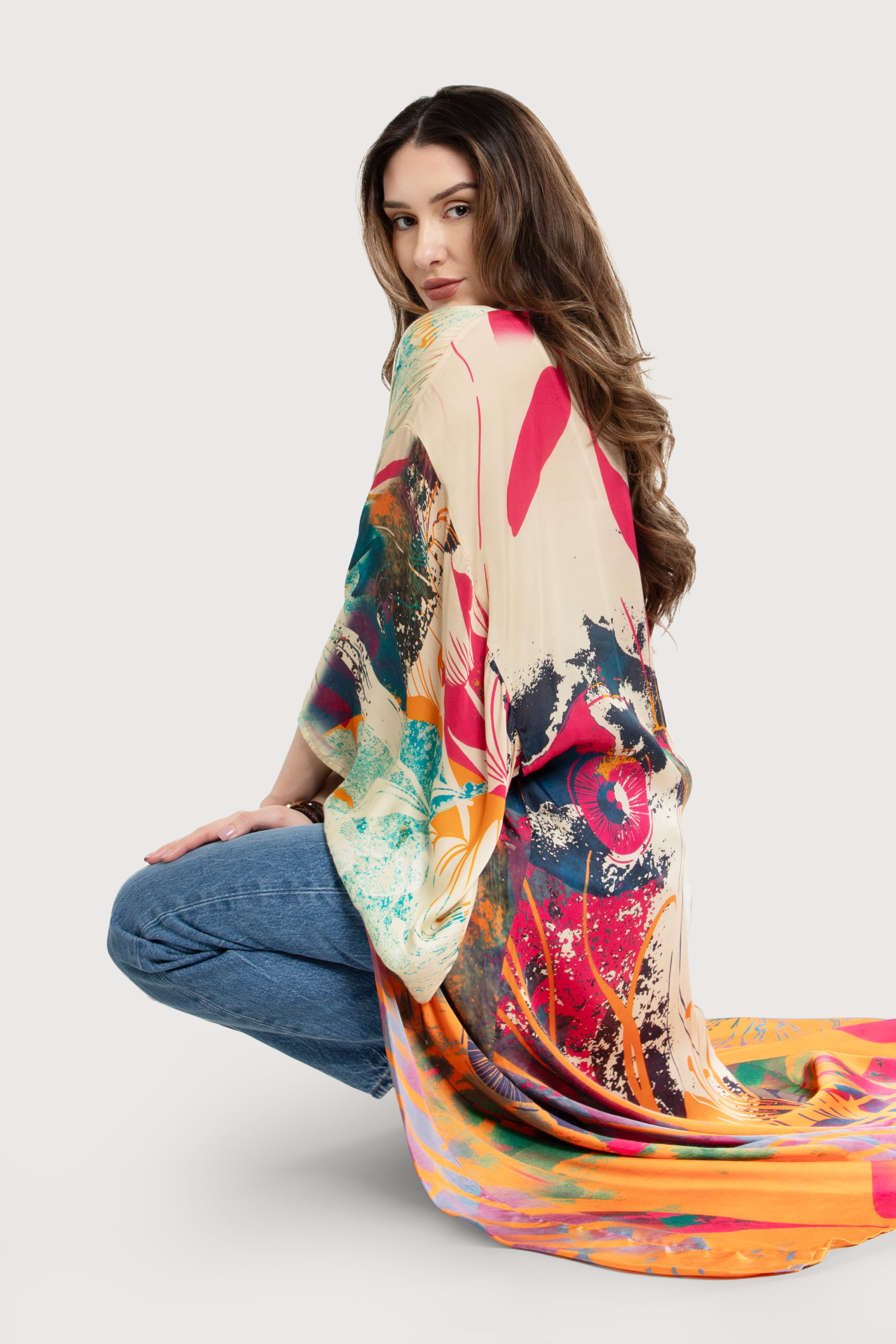 Ultra Lightweight Summer Kimono with Abstract Floral Print - Perfect for Beach Cover-Up, Poolside Lounging & Boho Fashion