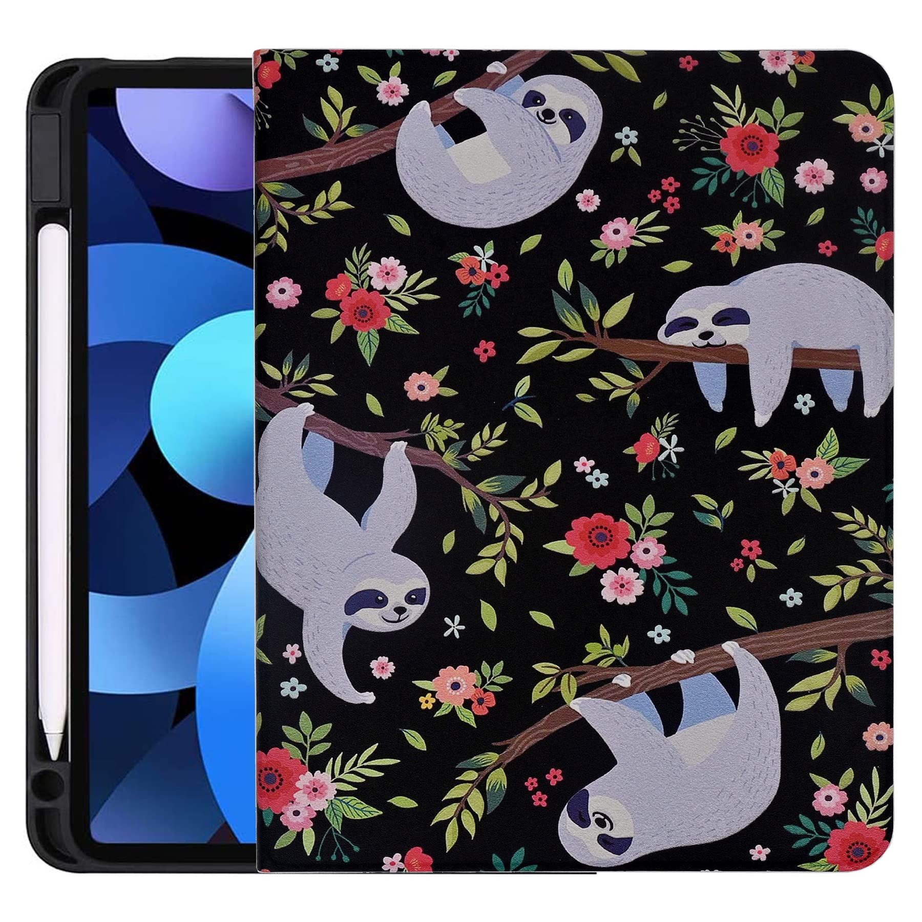 Premium Lightweight PU Leather Folio Stand Cover Case for iPad Air 11 Inch M2 (2024) & iPad Air 6th/5th/4th Gen (2024/2022/2020) - Auto Wake/Sleep Protection with Cute Sloth Design - Perfect for Work, Travel & Home Use
