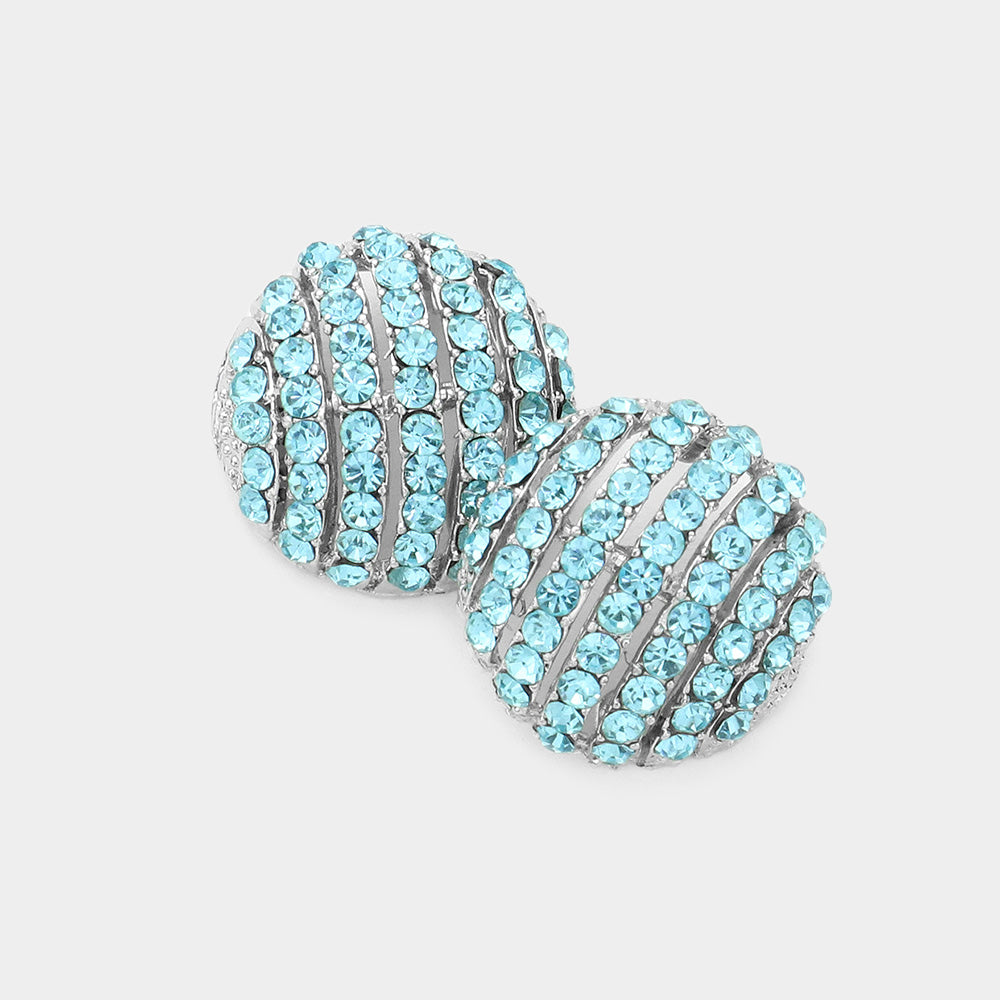 Aqua Rhinestone Embellished Round Stud Earrings for Women - Elegant Crystal Earrings for Interview, Party & Formal Occasions - 85413