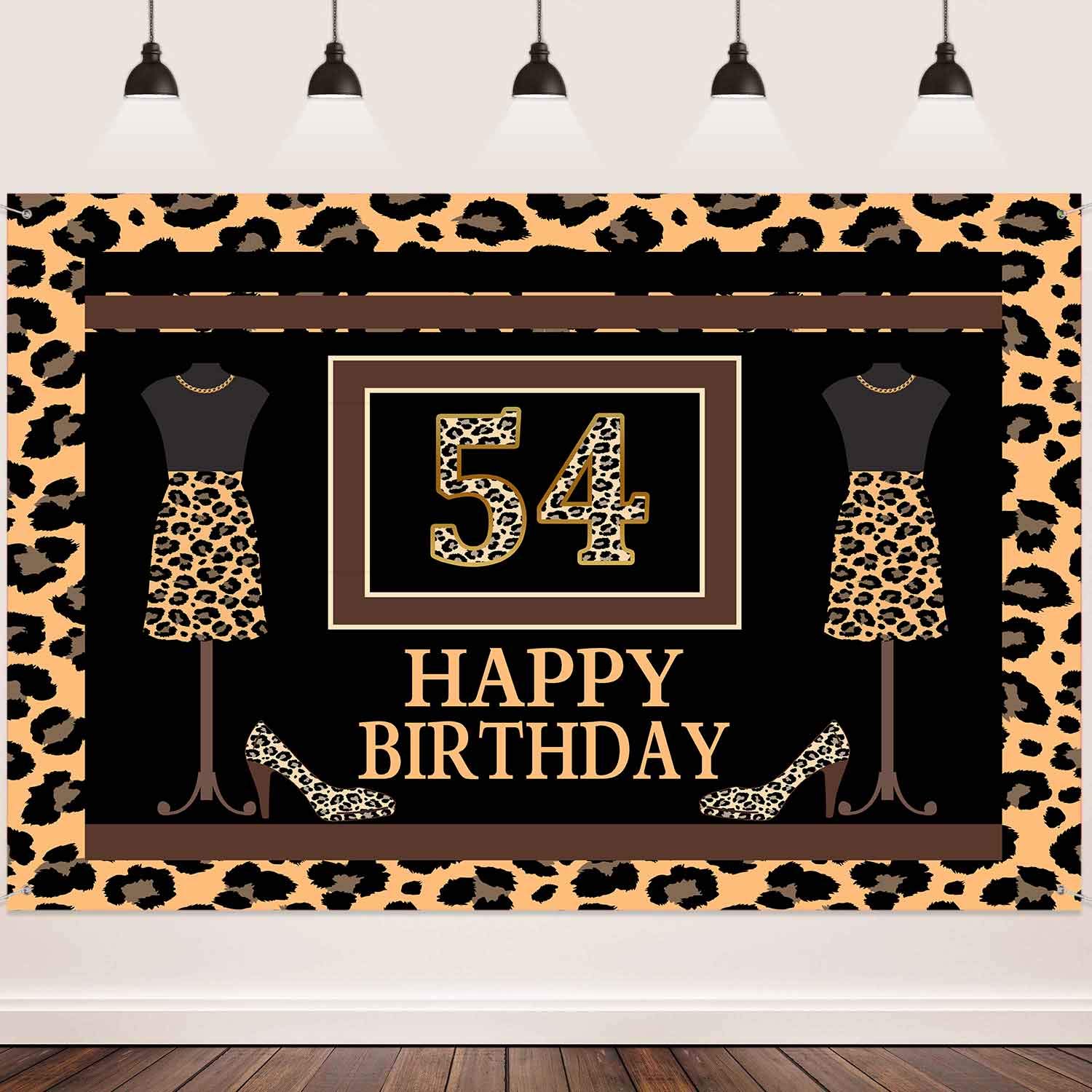 54th Birthday Backdrop - 7x5ft Leopard Print High Heels Photography Background for Family Gatherings, Photo Booth Props, Party Decorations - Perfect for Milestone Celebrations, Birthday Parties & Social Media Photos