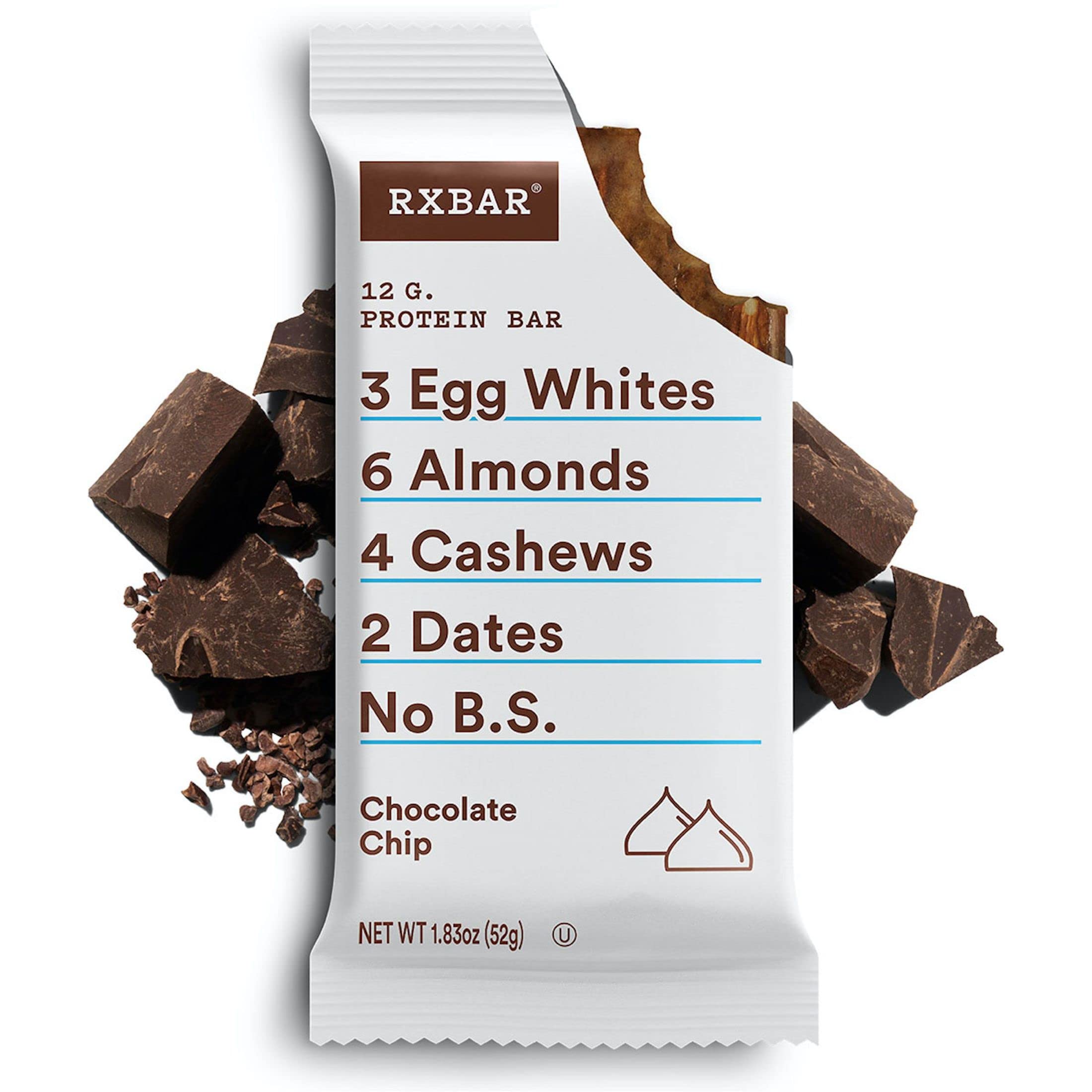 RXBAR Protein Bars - Chocolate Chip Flavor, 12 Pack (22oz) | High Protein Snack for Energy & Recovery | Perfect for Gym, Hiking & On-the-Go Nutrition