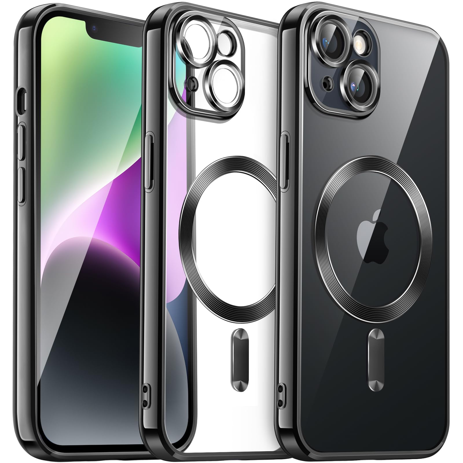 JETech Ultra-Thin Clear Case for iPhone 14 Plus 6.7-Inch - Shockproof MagSafe Compatible Protective Cover with Camera Protection | Slim Electroplated TPU Phone Case (Black) - Perfect for Everyday Use, Wireless Charging & Travel Protection