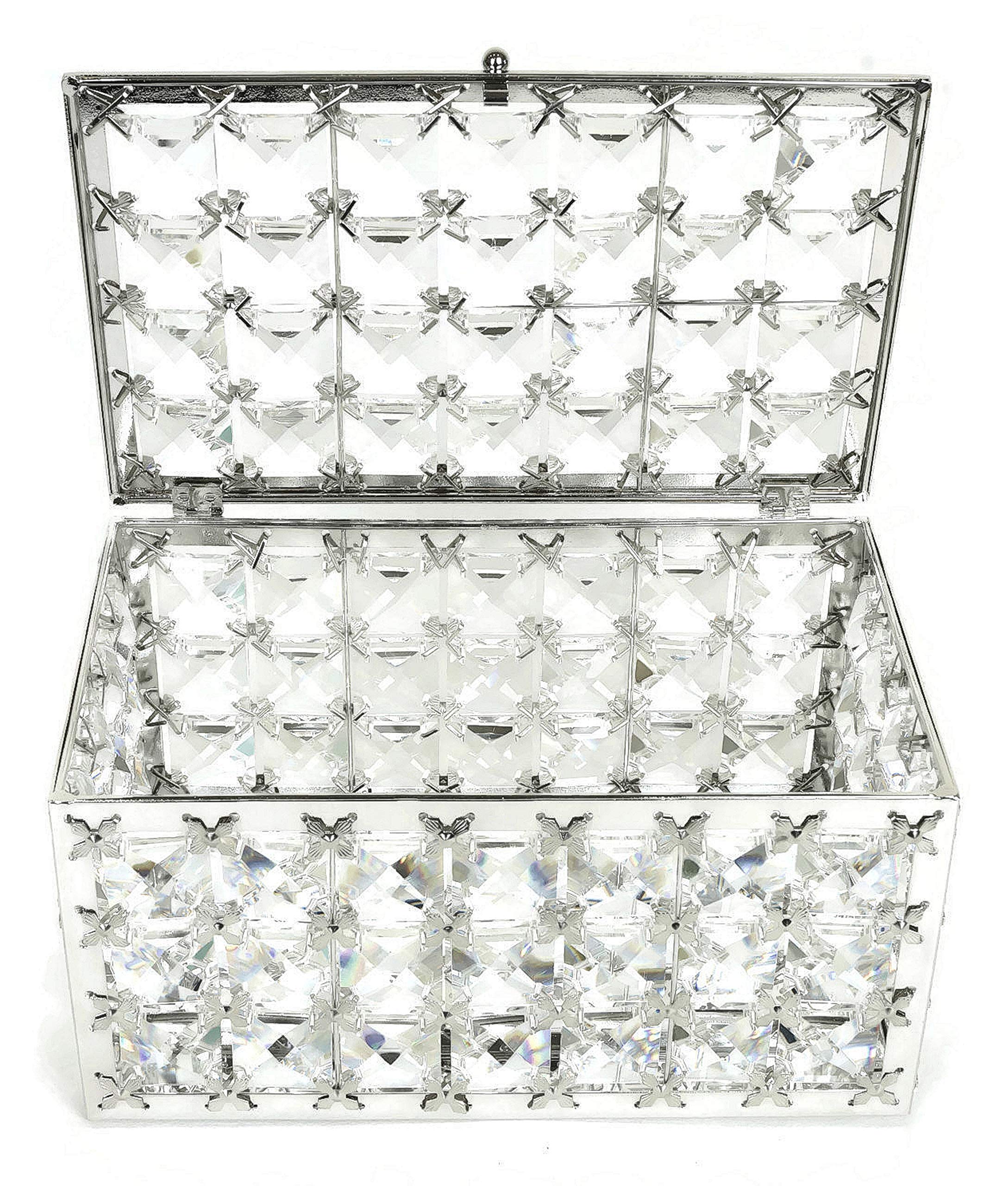 Elegant Silver Crystal Jewelry Box with Glass Interior - Perfect for Gift Giving, Wedding Favors & Jewelry Storage
