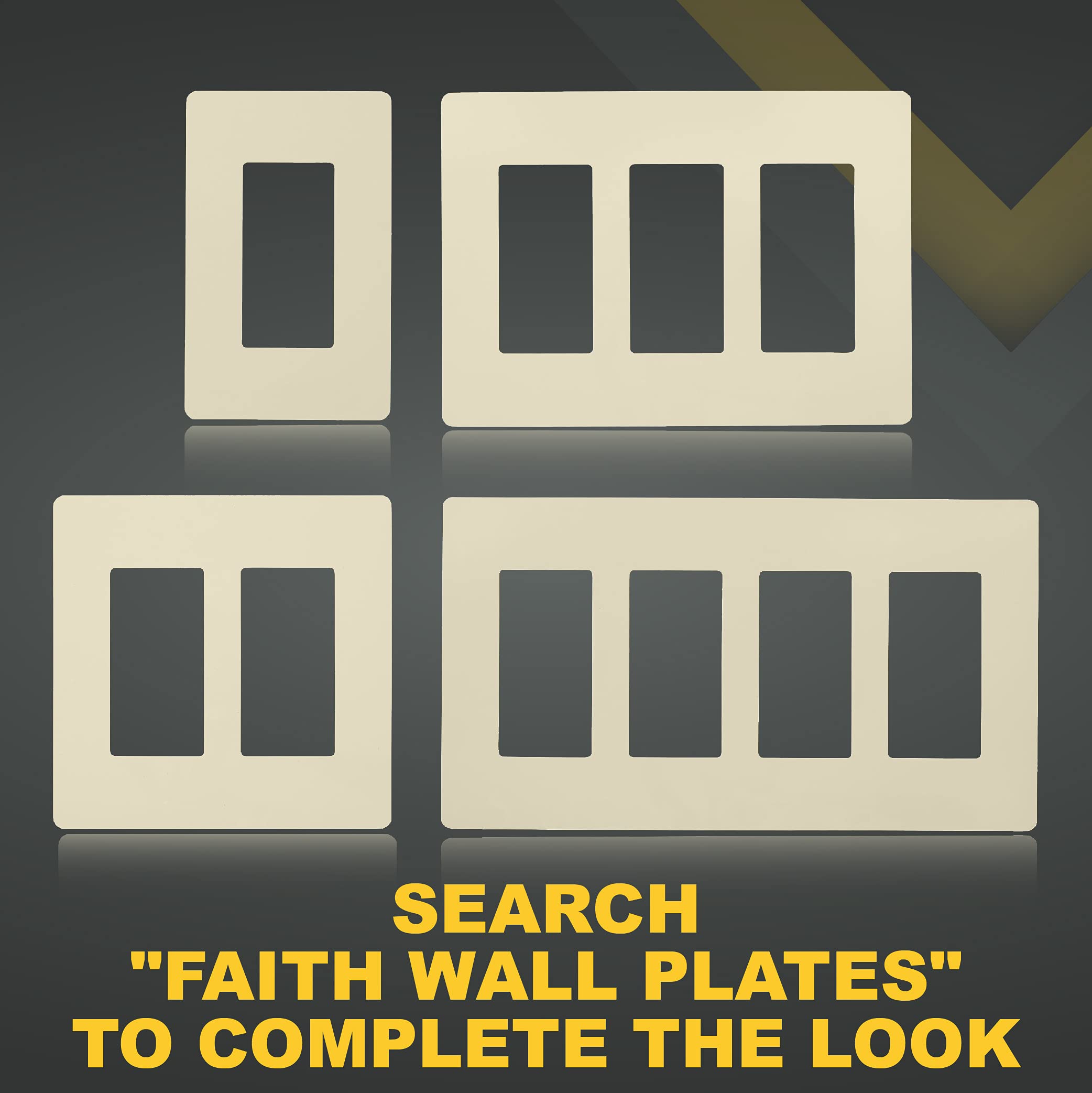Faith 3-Gang Screwless Wall Plate Outlet Covers - Child Safe, Fits GFCI, USB, Dimmers & Lighting Controls, ETL Listed, Ivory (4-Pack) - Perfect for Home, Office & Nursery Safety