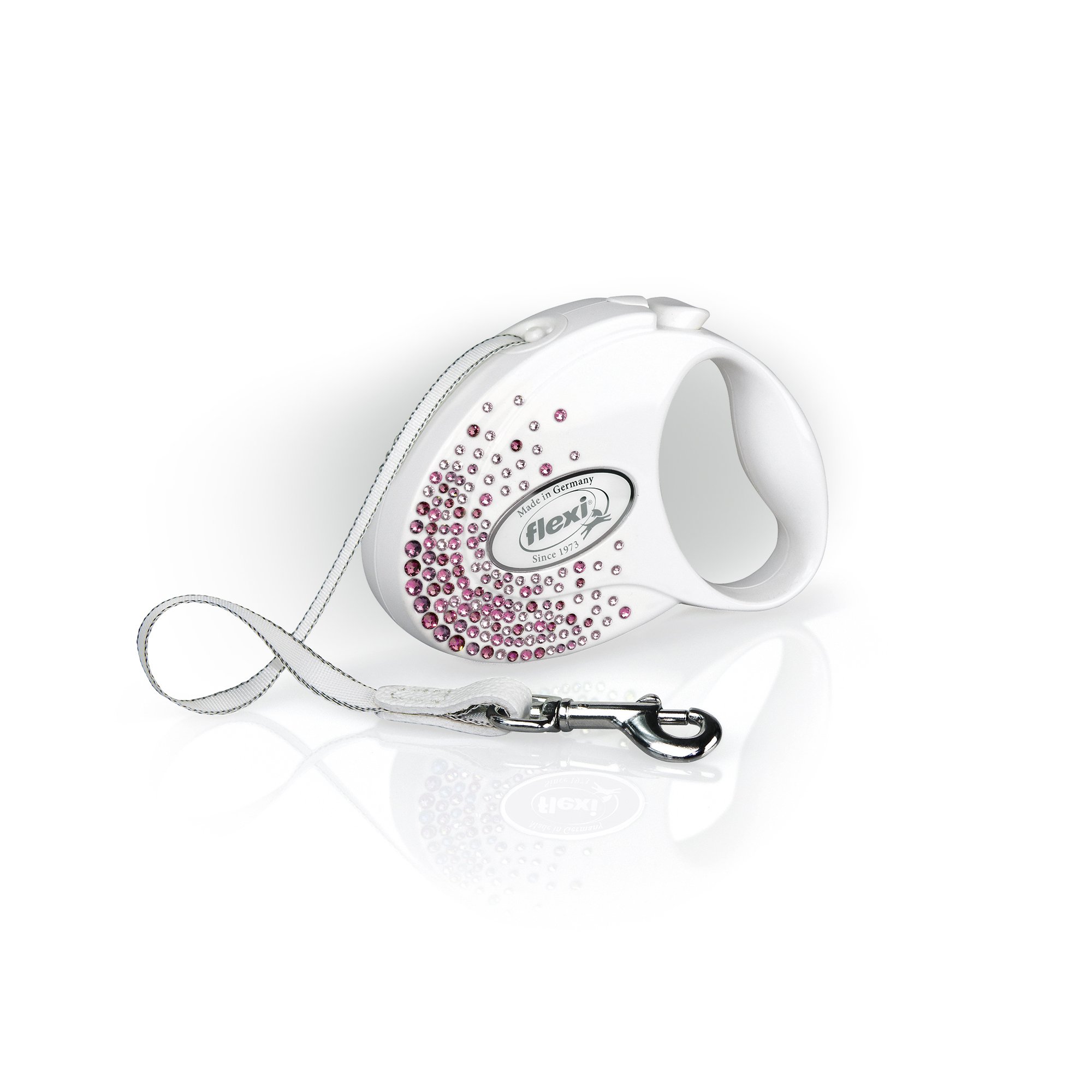 Flexi Glam Splash Pink Tape Pearl White Small 3m Retractable Dog Leash for Small Dogs up to 12kg/26lbs - Perfect for Walking, Training & Outdoor Adventures