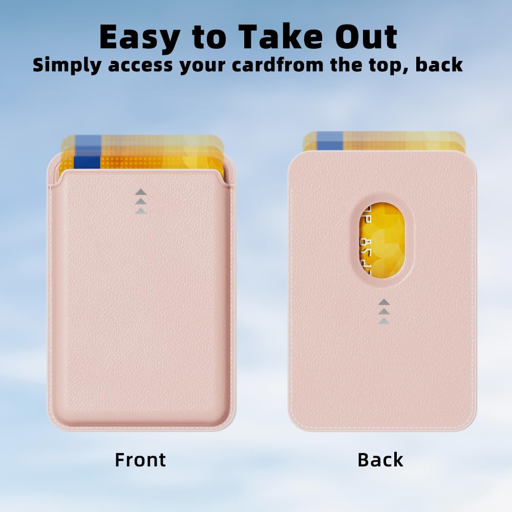 Magnetic Leather Wallet for iPhone 16/15/14/13/12 Series - Slim RFID Blocking Card Holder with Strong Magnets (Light Pink) | Perfect for Everyday Use, Travel & Contactless Payments