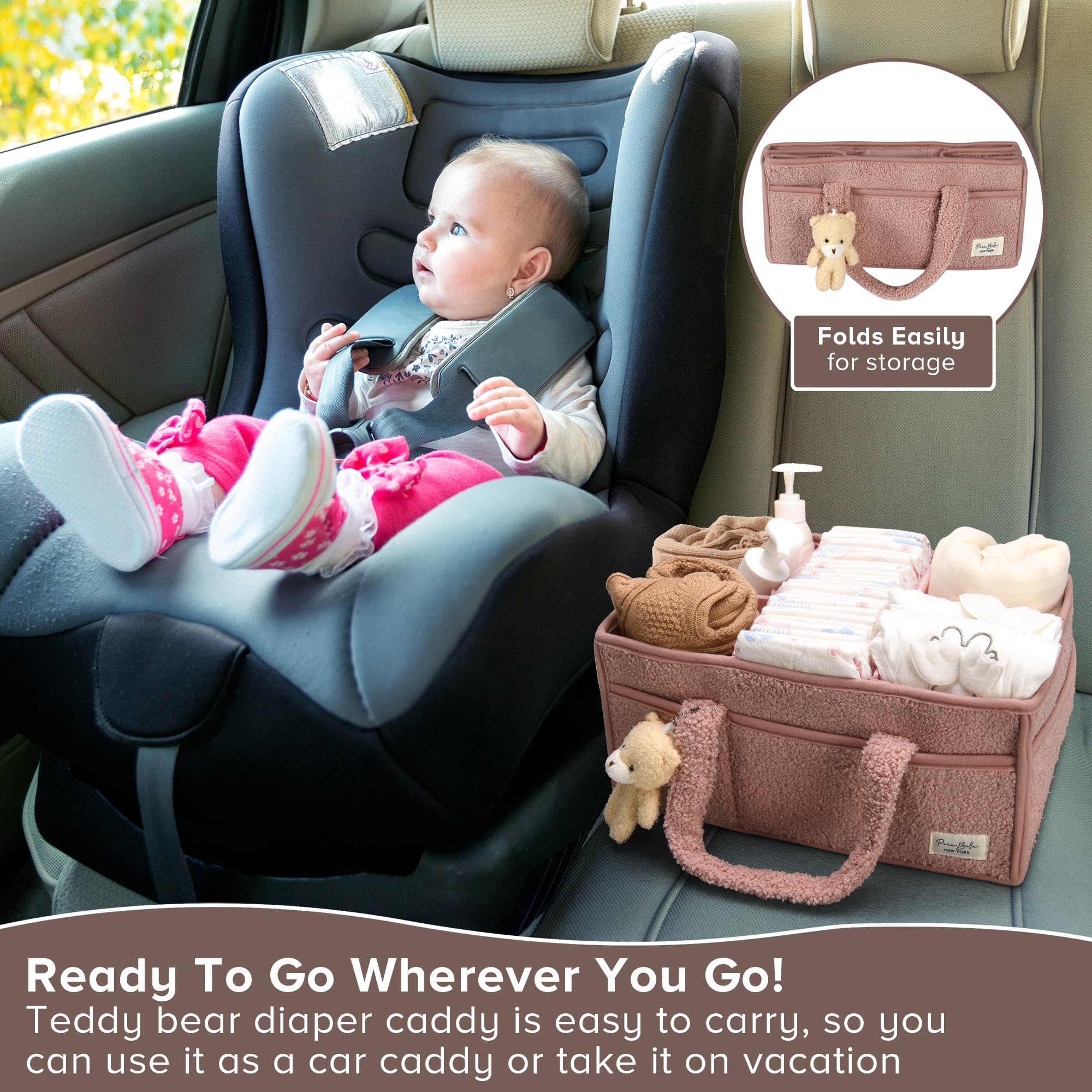 PeraBella Baby Diaper Caddy Organizer - Portable Diaper Storage Basket for Changing Table, Nursery & Travel | Holds Diapers, Wipes & Baby Essentials | Perfect Baby Shower Gift & Nursery Organization Solution | Use at Home, Daycare or On-The-Go