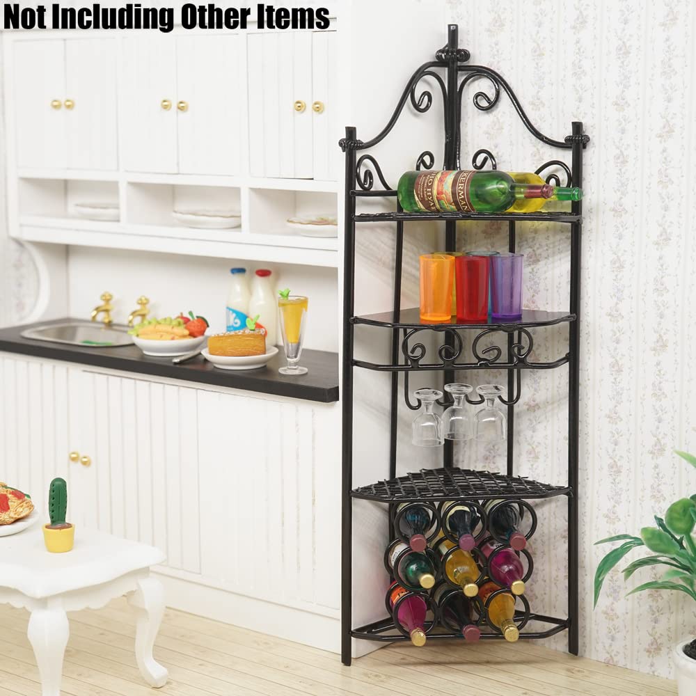 Odoria 1/12 Scale Miniature Wooden Wine Rack for Dollhouse - Black Display Shelf - Perfect for Dollhouse Decor, Mini Bar Setup & Collectible Display