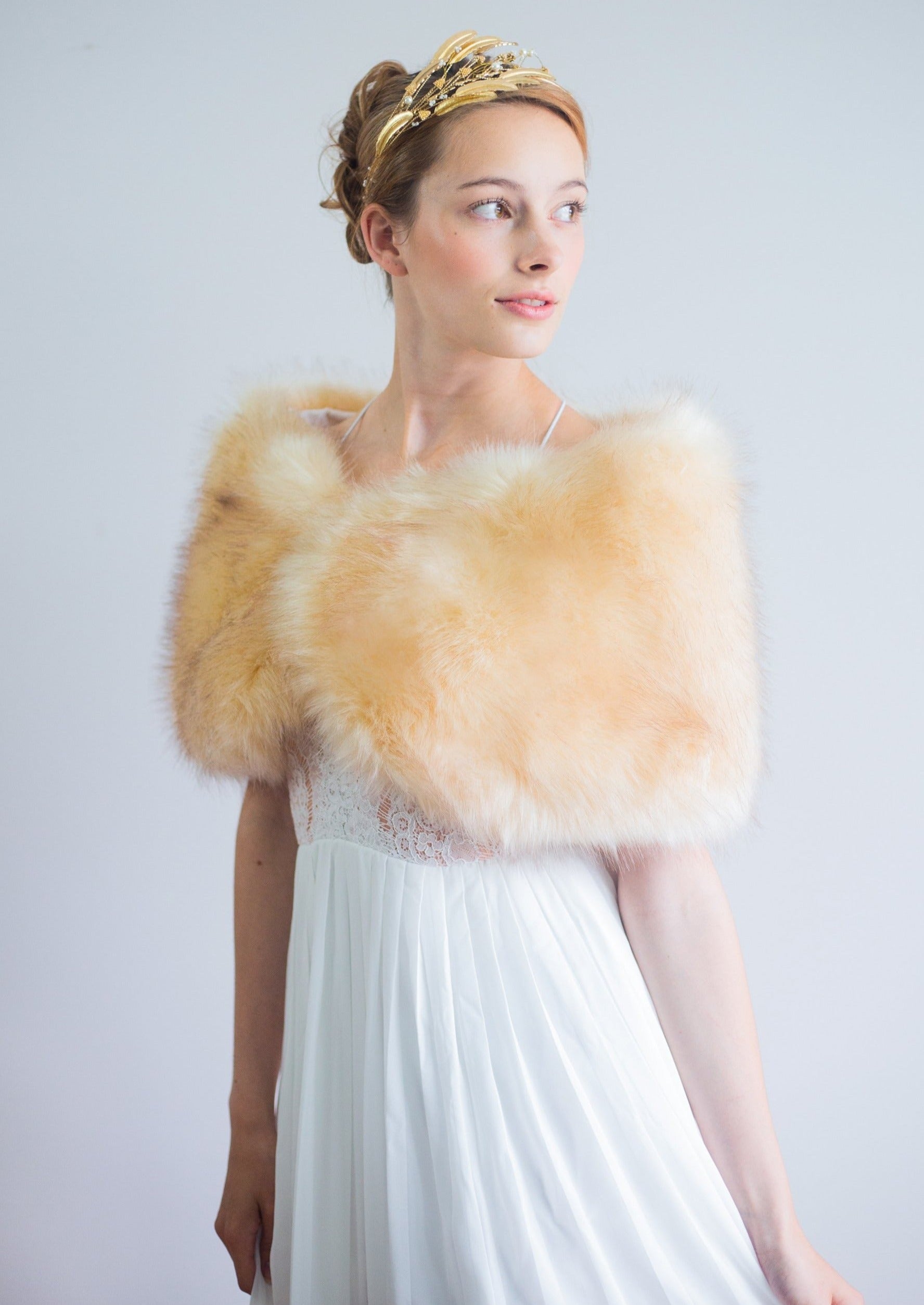 Luxury Champagne Fur Wrap Shawl - Soft Faux Fur Stole for Women (Serena Cha03) | Perfect for Weddings, Parties & Evening Events