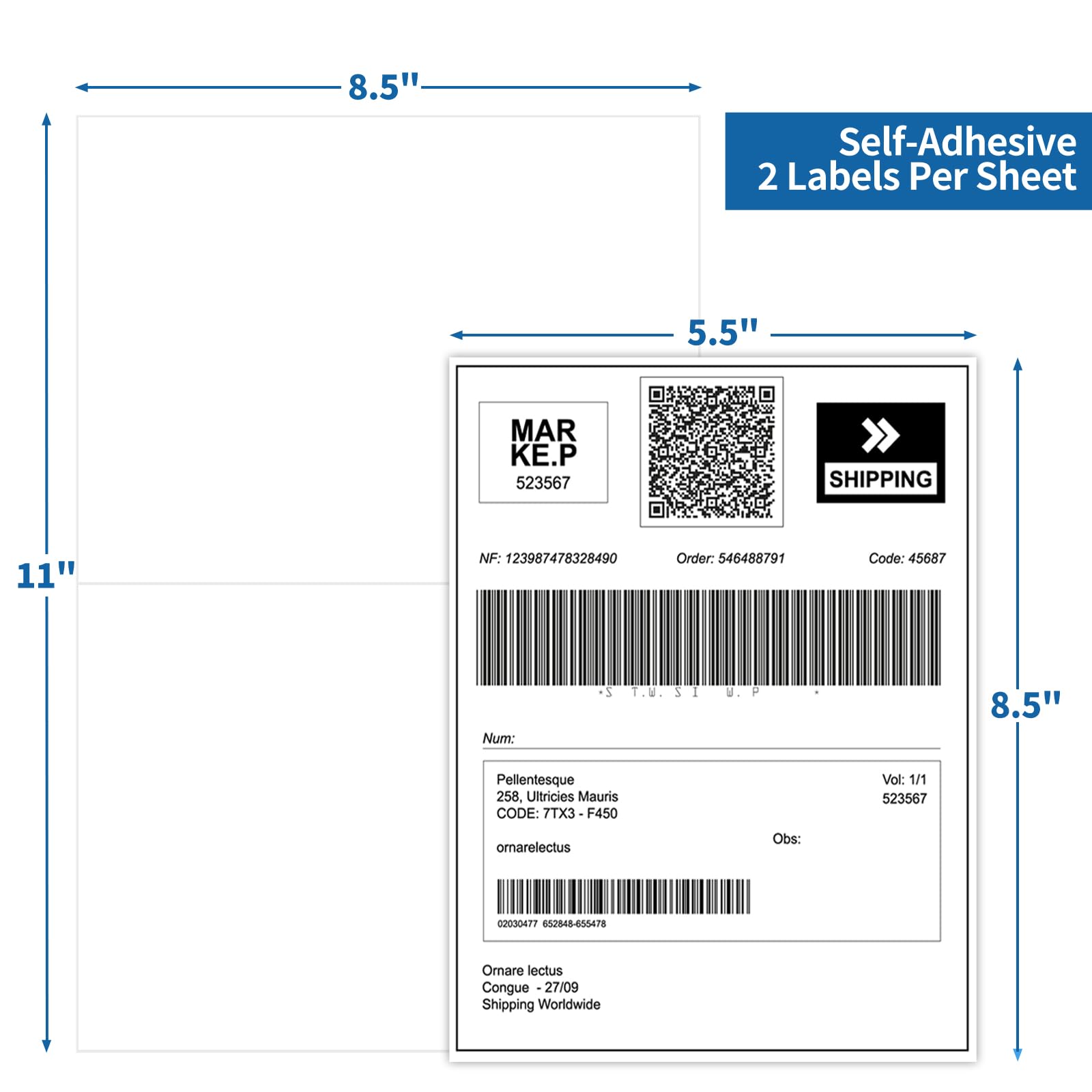 1000 Half Sheet Shipping Labels - 8.5” x 5.5” Permanent Adhesive White Labels, 2 Per Page (500 Sheets 8.5” x 11”) - Compatible with Laser & Inkjet Printers - Perfect for Ecommerce, Online Sellers & Small Business Shipping Needs