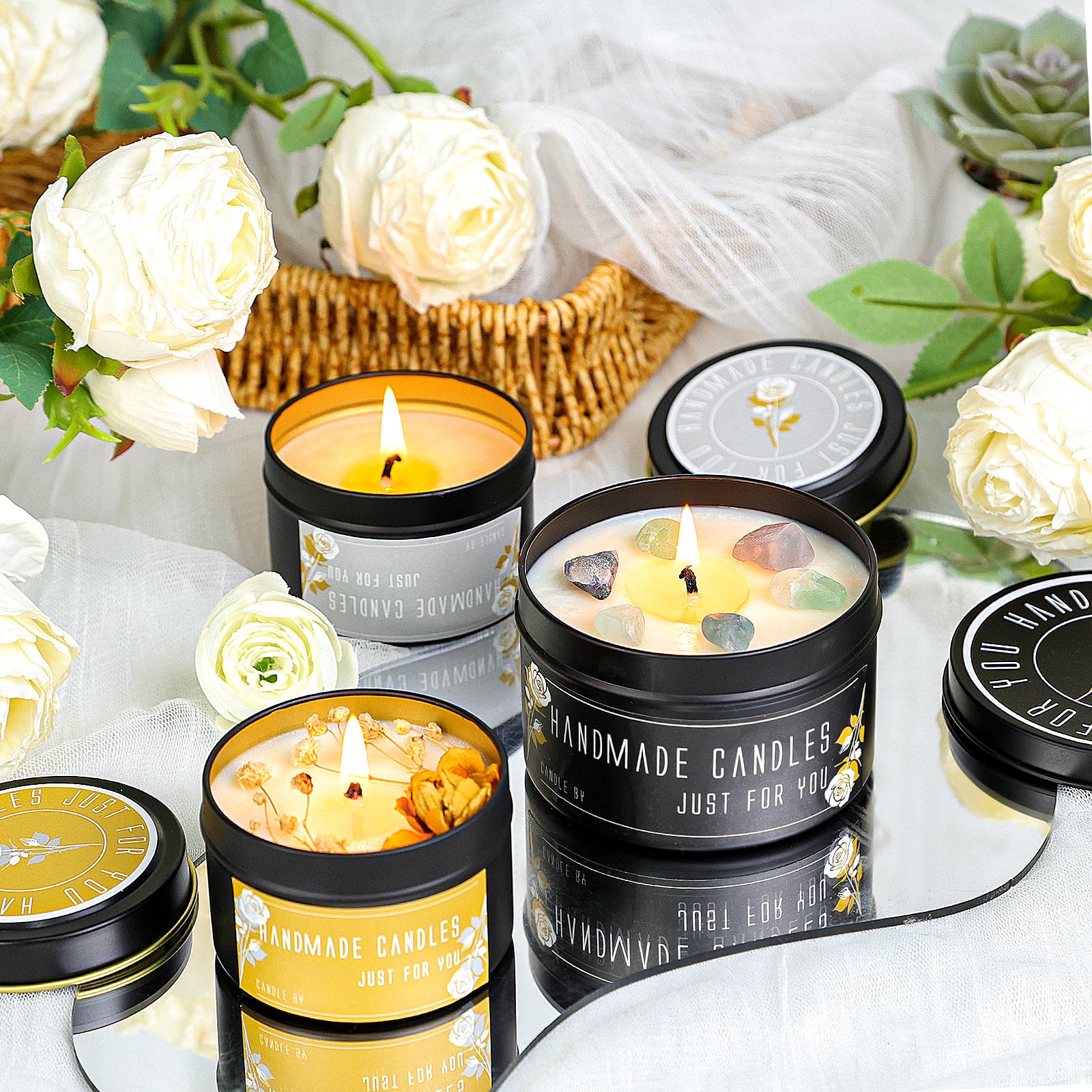 CONNOO 24 Pack Candle Tins - 12pcs 8oz & 12pcs 4oz Matte Black Empty Candle Jars with Lids for DIY Candle Making, Storage & Gifts - Includes Sticky Warning Labels - Perfect for Home Decor, Wedding Favors & Aromatherapy