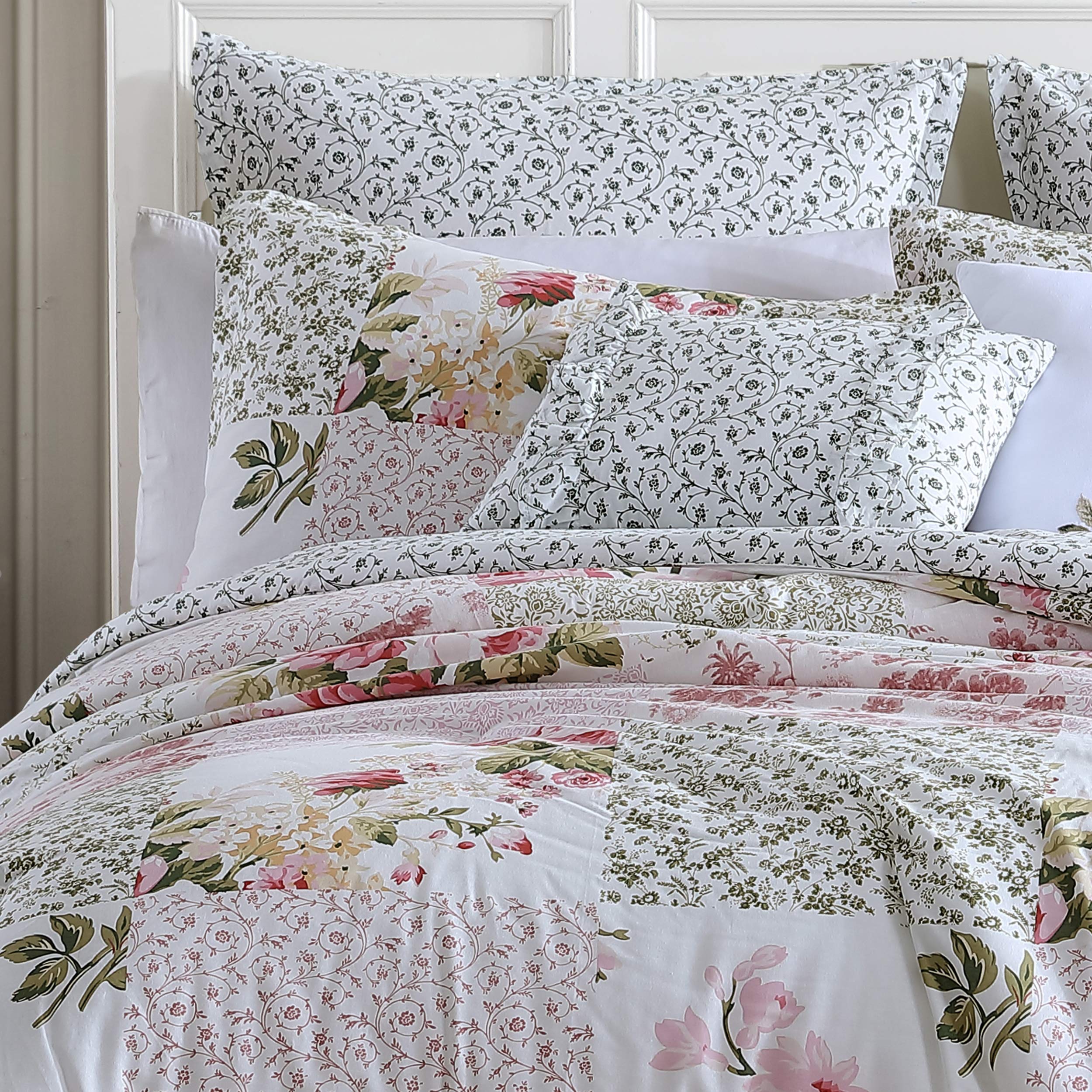 Laura Ashley Home - Reversible Twin Comforter Set with Matching Sham, Euro Sham & Throw Pillows | 100% Cotton Bedding | Ailyn Pink | Perfect for Kids' Rooms, Guest Bedrooms & Dorm Decor