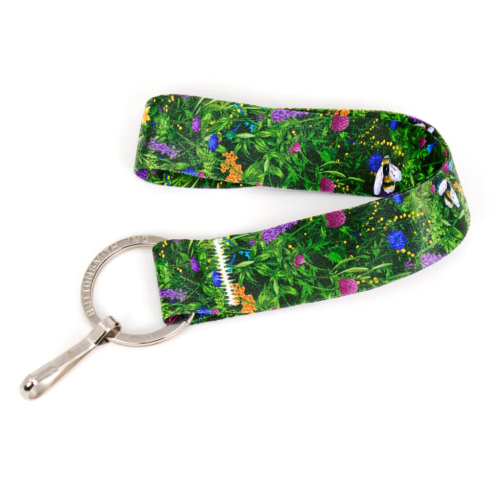 Buttonsmith Wildflowers Wristlet Key Chain Lanyard - Short Length with Flat Key Ring & Clip - USA Made - Perfect for Keys, ID Badges & Work Accessories