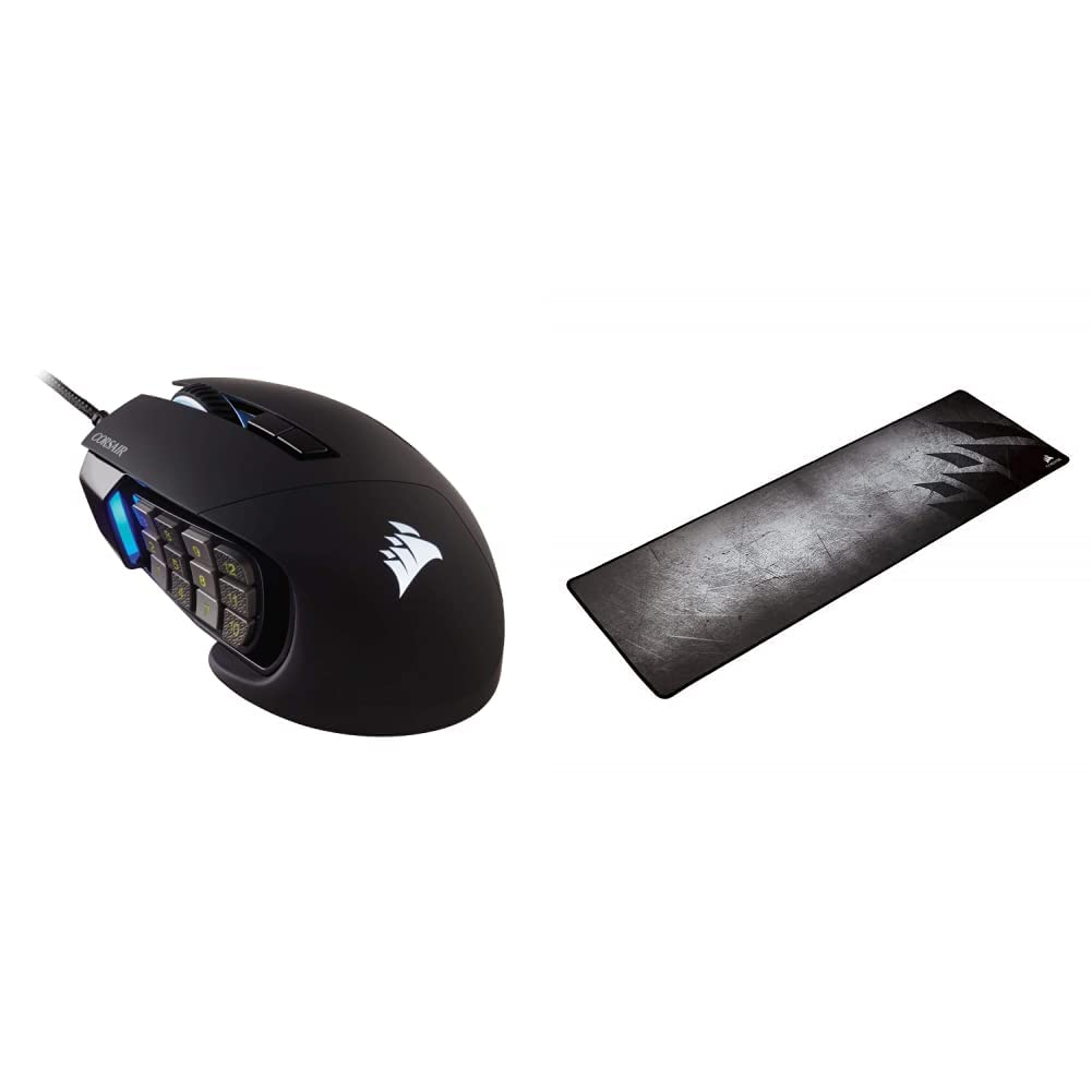 Corsair SCIMITAR RGB ELITE MMO MOBA Gaming Mouse - 18000 DPI Optical Sensor, 17 Programmable Buttons + Corsair MM300 Anti-Fray Cloth Gaming Mouse Pad - Extended Size | Perfect for World of Warcraft, League of Legends & PC Gaming Setup