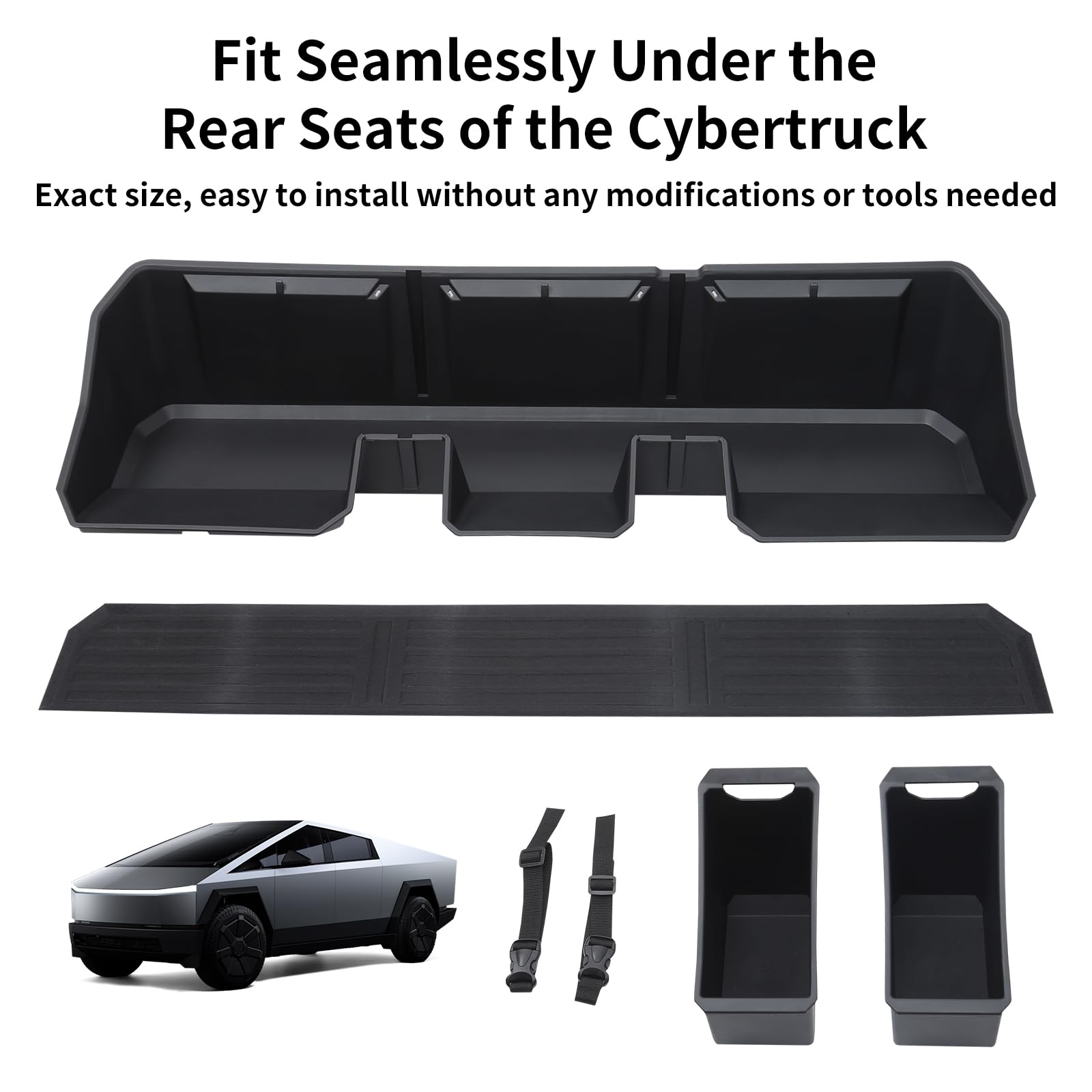 Tesla Cybertruck Rear Under Seat Storage Bin - Hidden Underseat Organizer for 2024 Cybertruck Accessories | Interior Storage Box for Tools, Emergency Kits & Car Essentials | Perfect for Road Trips & Outdoor Adventures