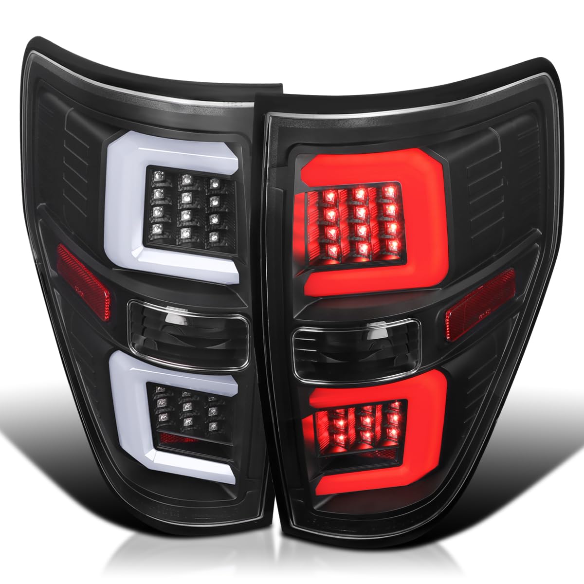 Spec-D Tuning Black LED Tail Lights with Light Bar - Compatible with 2009-2014 Ford F150 Pickup Truck, Left & Right Pair Assembly - Enhances Rear Visibility & Style for Night Driving and Custom Builds