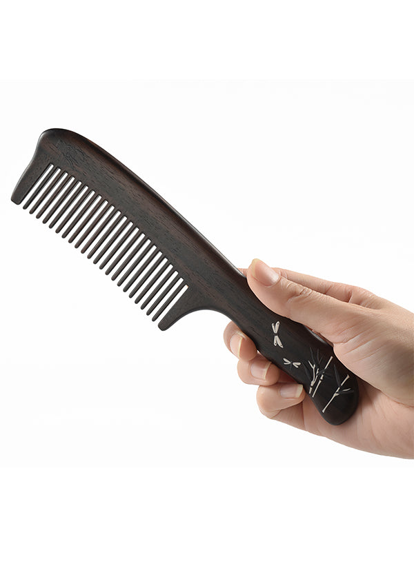 Ebony Wood Hair Comb with Breeze & Bamboo Design - Perfect for Detangling, Styling, and Gentle Scalp Massage at Home or Salon
